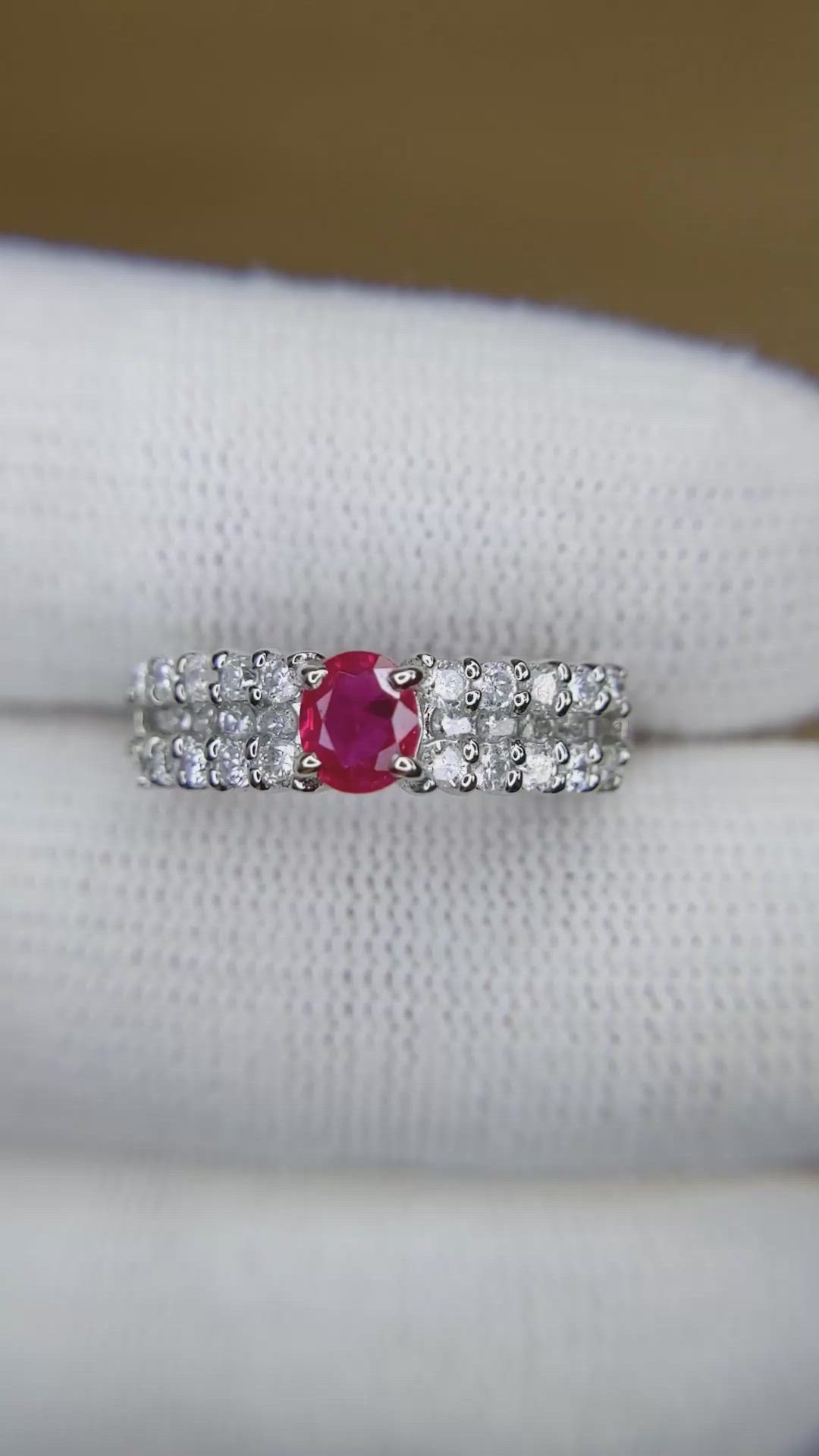 0.43 Ct. Purplish Red Ruby and Natural Diamond Pave Ring, Platinum 950 Size Video
