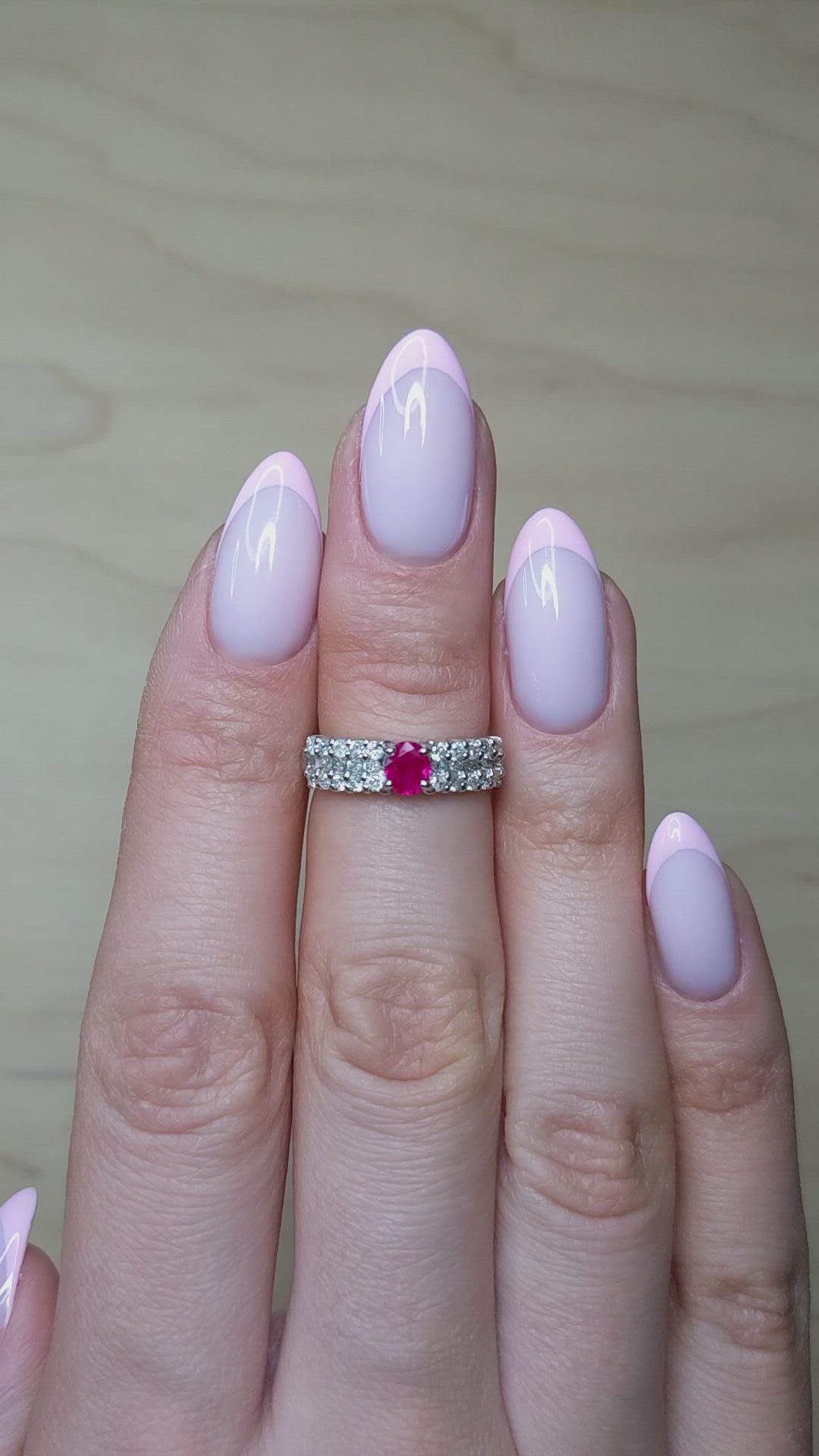 0.43 Ct. Purplish Red Ruby and Natural Diamond Pave Ring, Platinum 950 Size Video