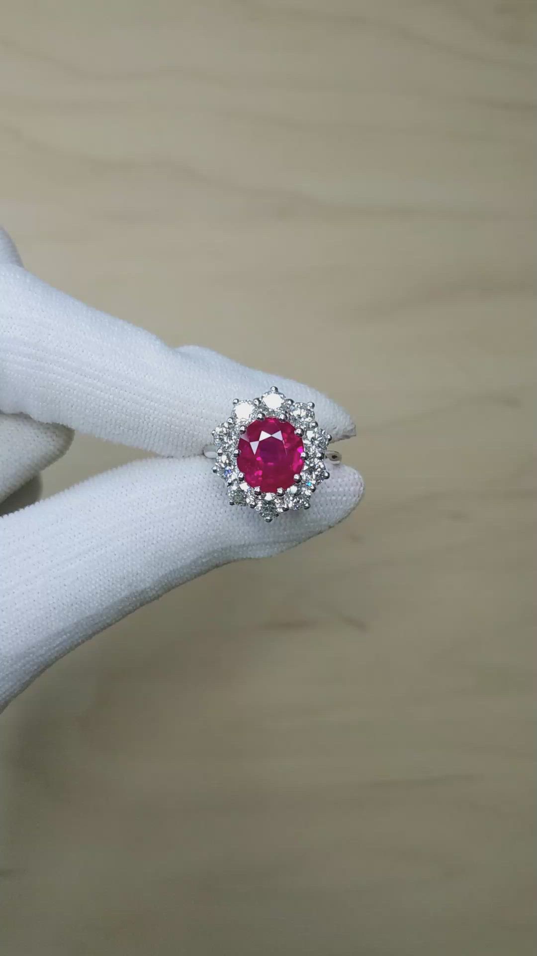 5.04 Ct. Ruby and Natural Diamond Pave Ring, 18K White Gold Size Video