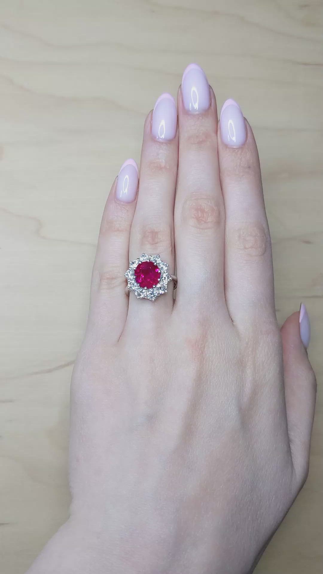 5.04 Ct. Ruby and Natural Diamond Pave Ring, 18K White Gold Size Video