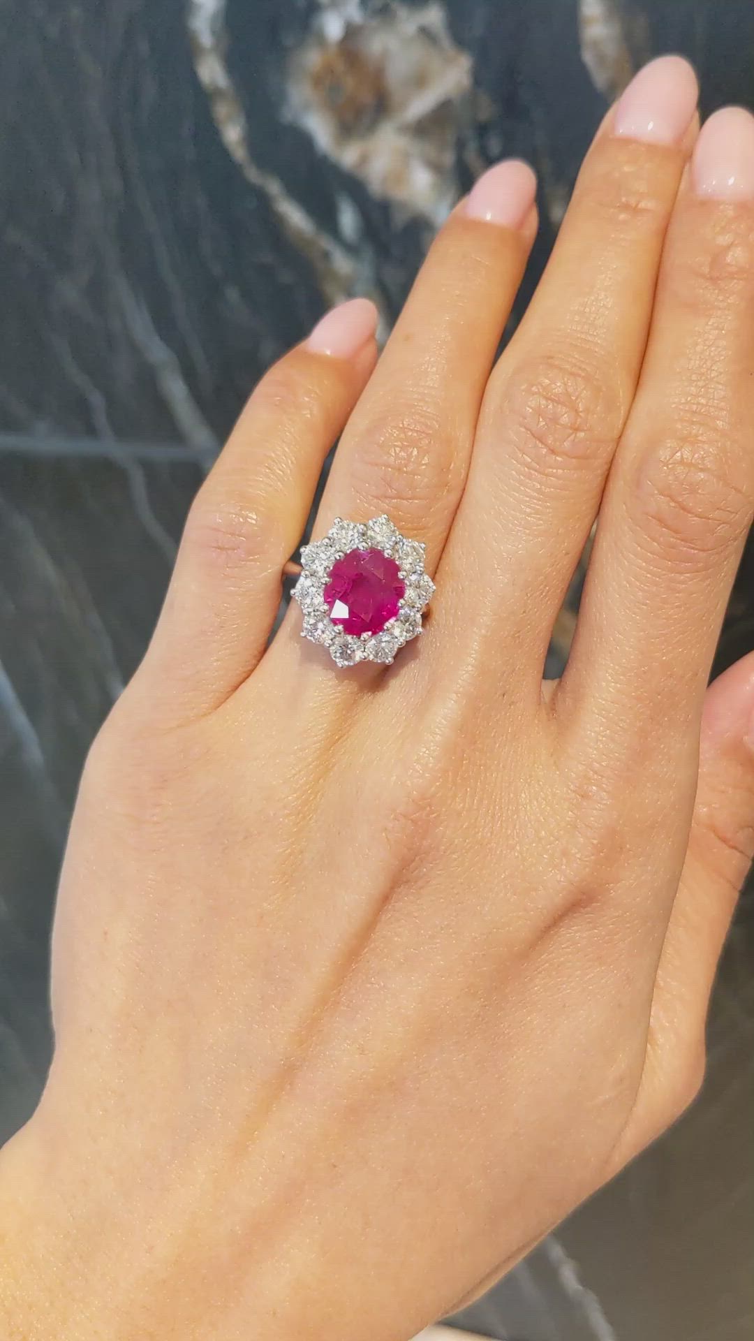 5.04 Ct. Ruby and Natural Diamond Pave Ring, 18K White Gold Size Video