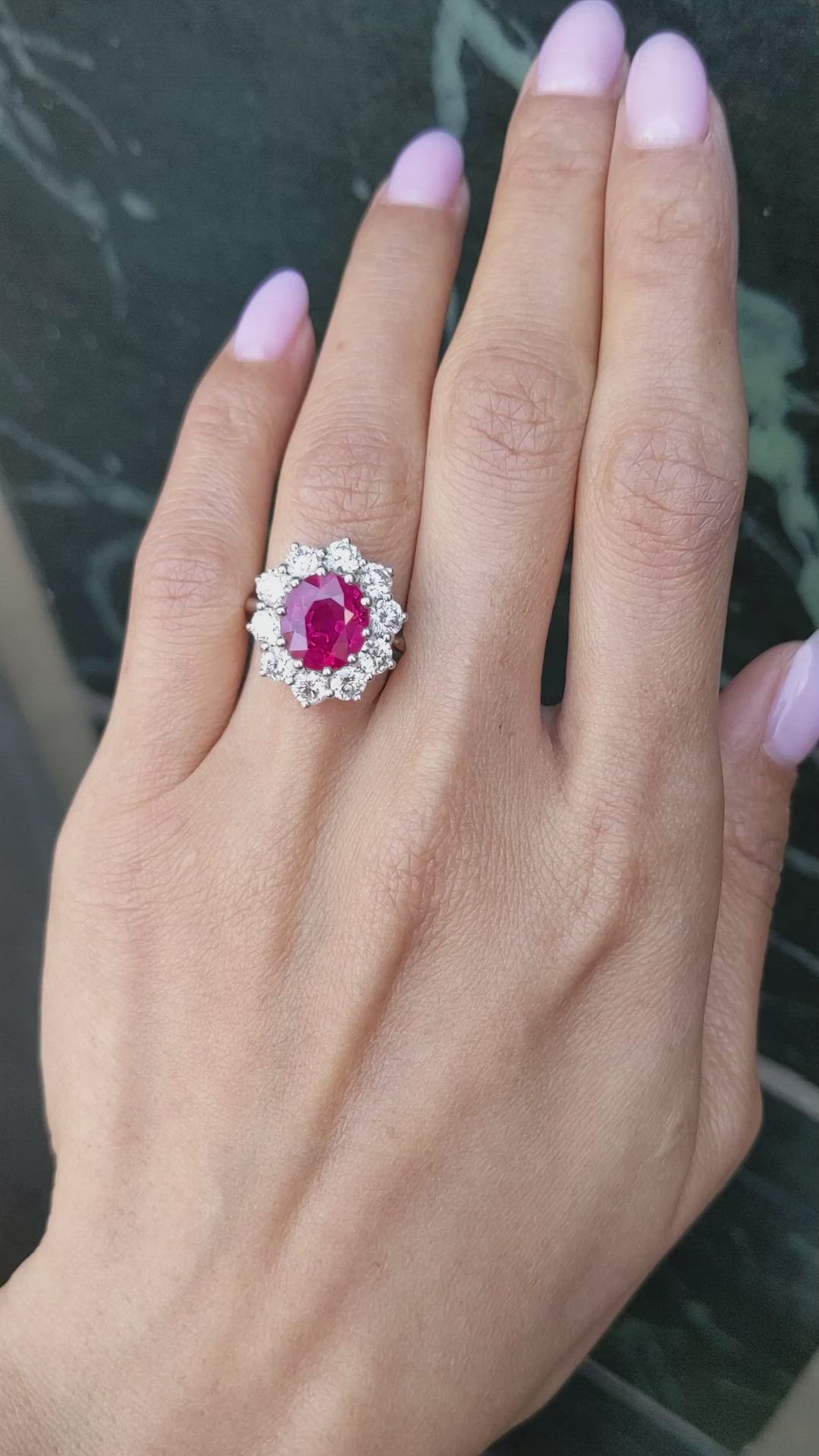 5.04 Ct. Ruby and Natural Diamond Pave Ring, 18K White Gold Size Video