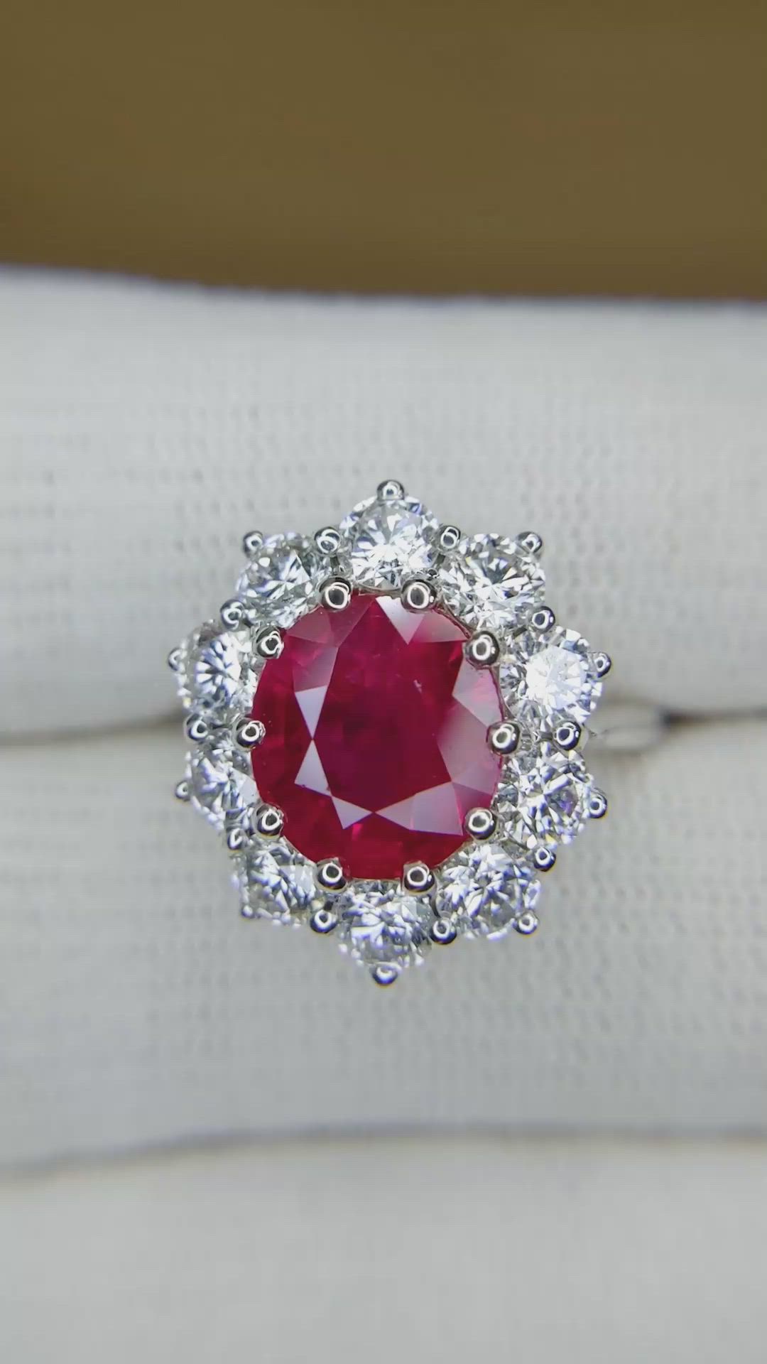 5.04 Ct. Ruby and Natural Diamond Pave Ring, 18K White Gold Size Video