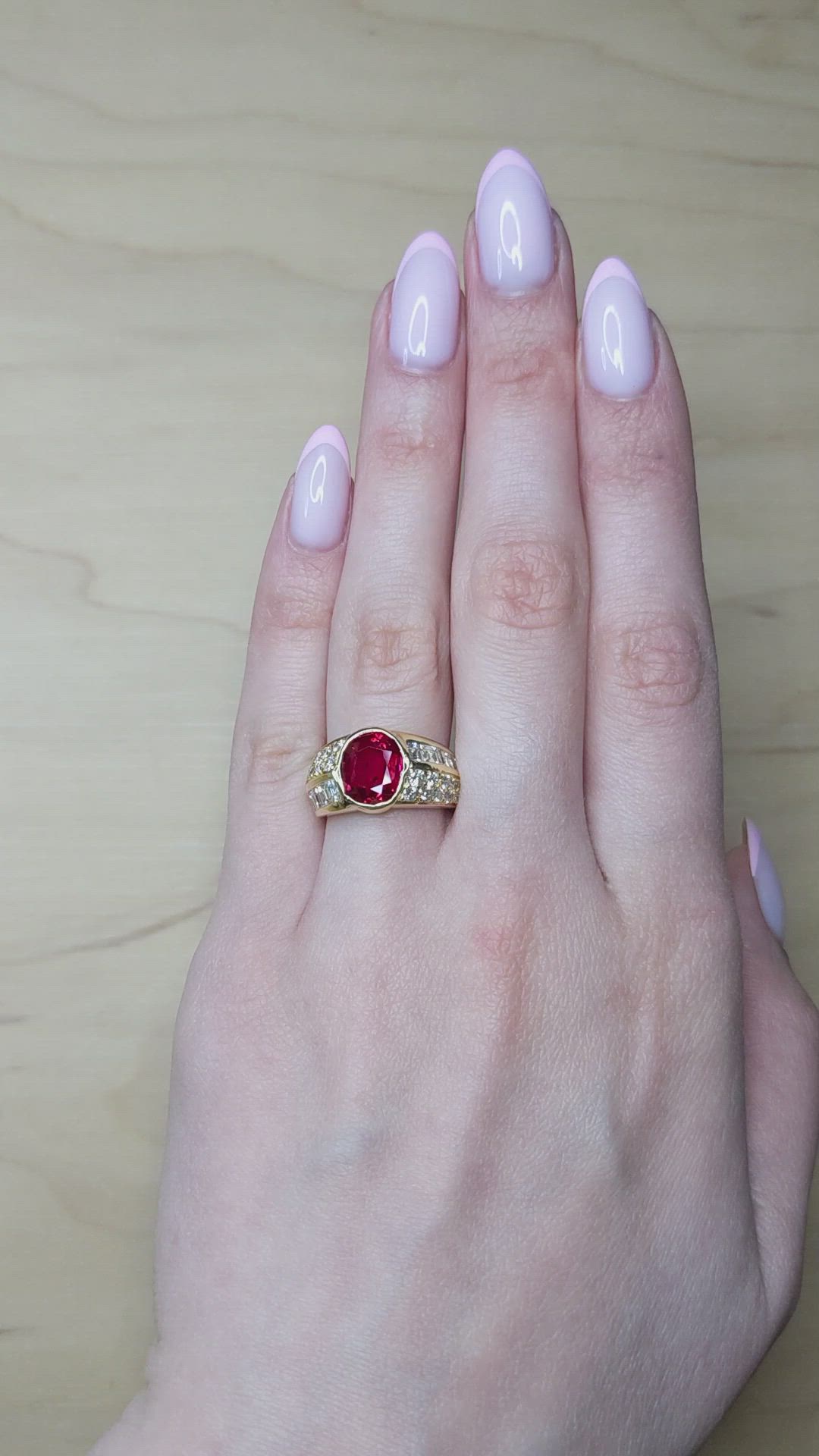 3.47 Ct. Ruby and Natural Diamond Antique Style Ring, 18K Yellow Gold Size Video