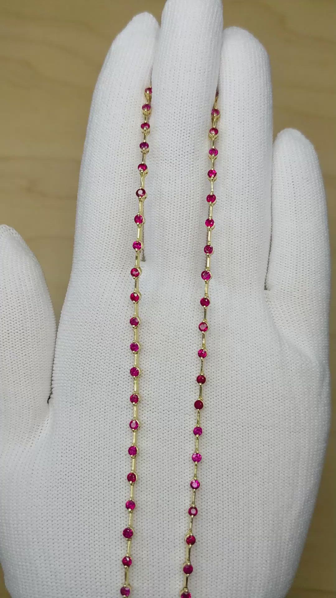 3.62 Ct. Pinkish Red Ruby Accent Stones Necklace, 14K Yellow Gold Size Video