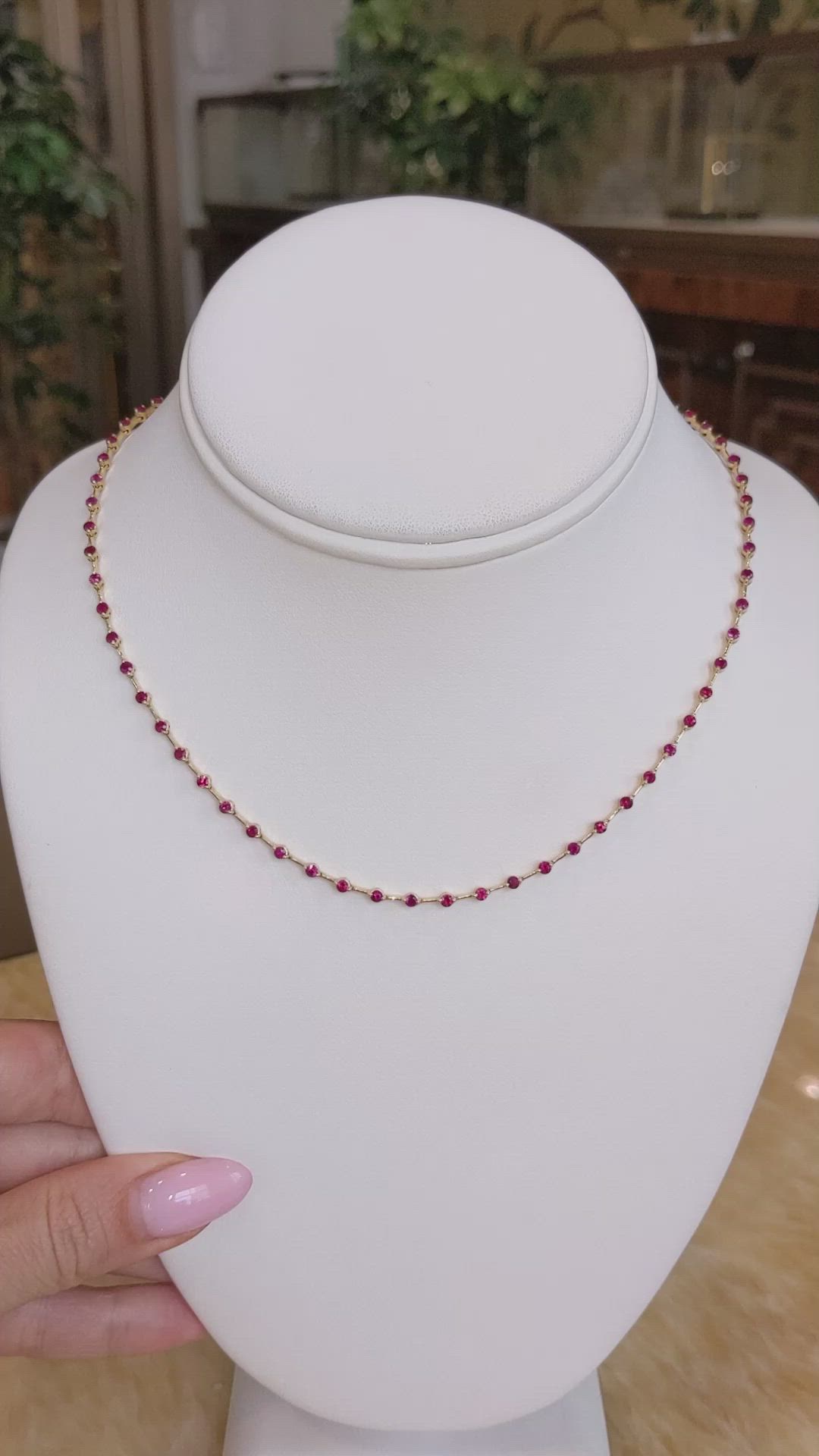 3.62 Ct. Pinkish Red Ruby Accent Stones Necklace, 14K Yellow Gold Size Video