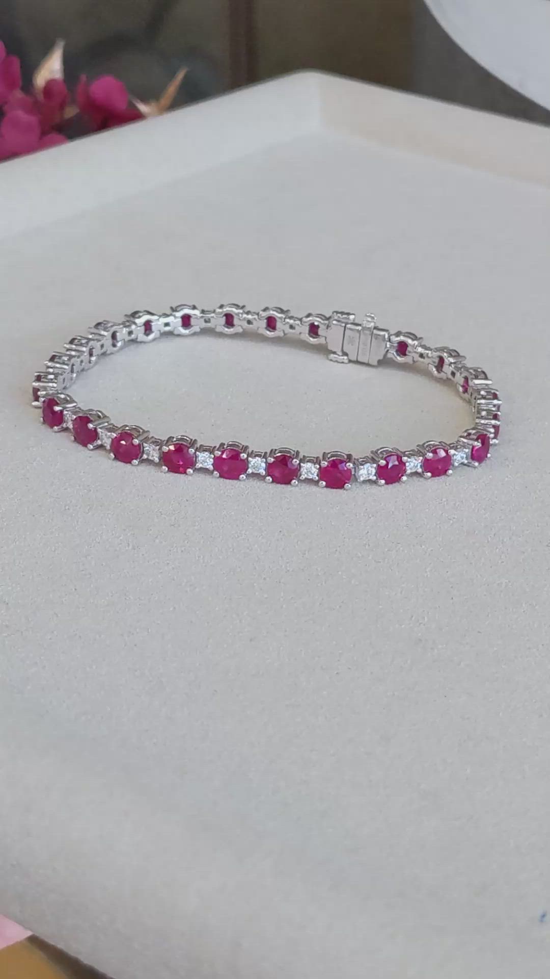 10.96&nbsp;Ct.Tw.Total Carat Weight Ruby and Natural Diamond Pave Bracelet, Platinum 600 Size Video