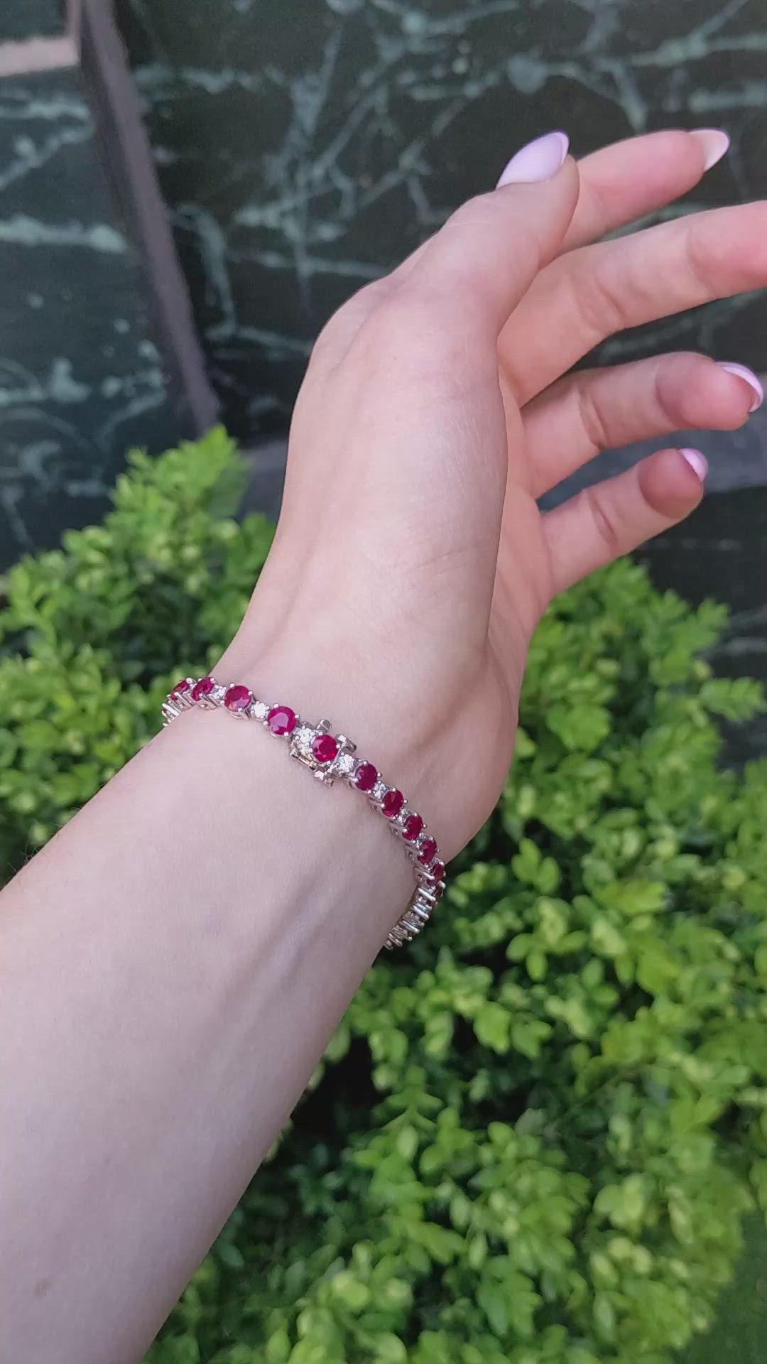 10.96&nbsp;Ct.Tw.Total Carat Weight Ruby and Natural Diamond Pave Bracelet, Platinum 600 Size Video