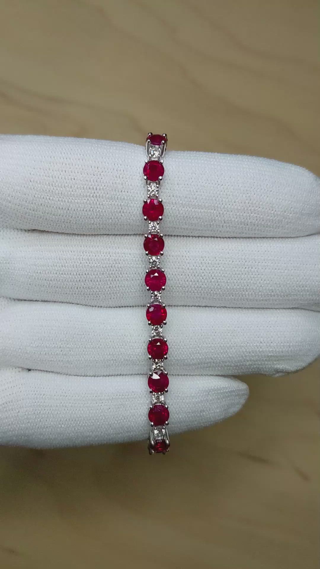 10.96&nbsp;Ct.Tw.Total Carat Weight Ruby and Natural Diamond Pave Bracelet, Platinum 600 Size Video