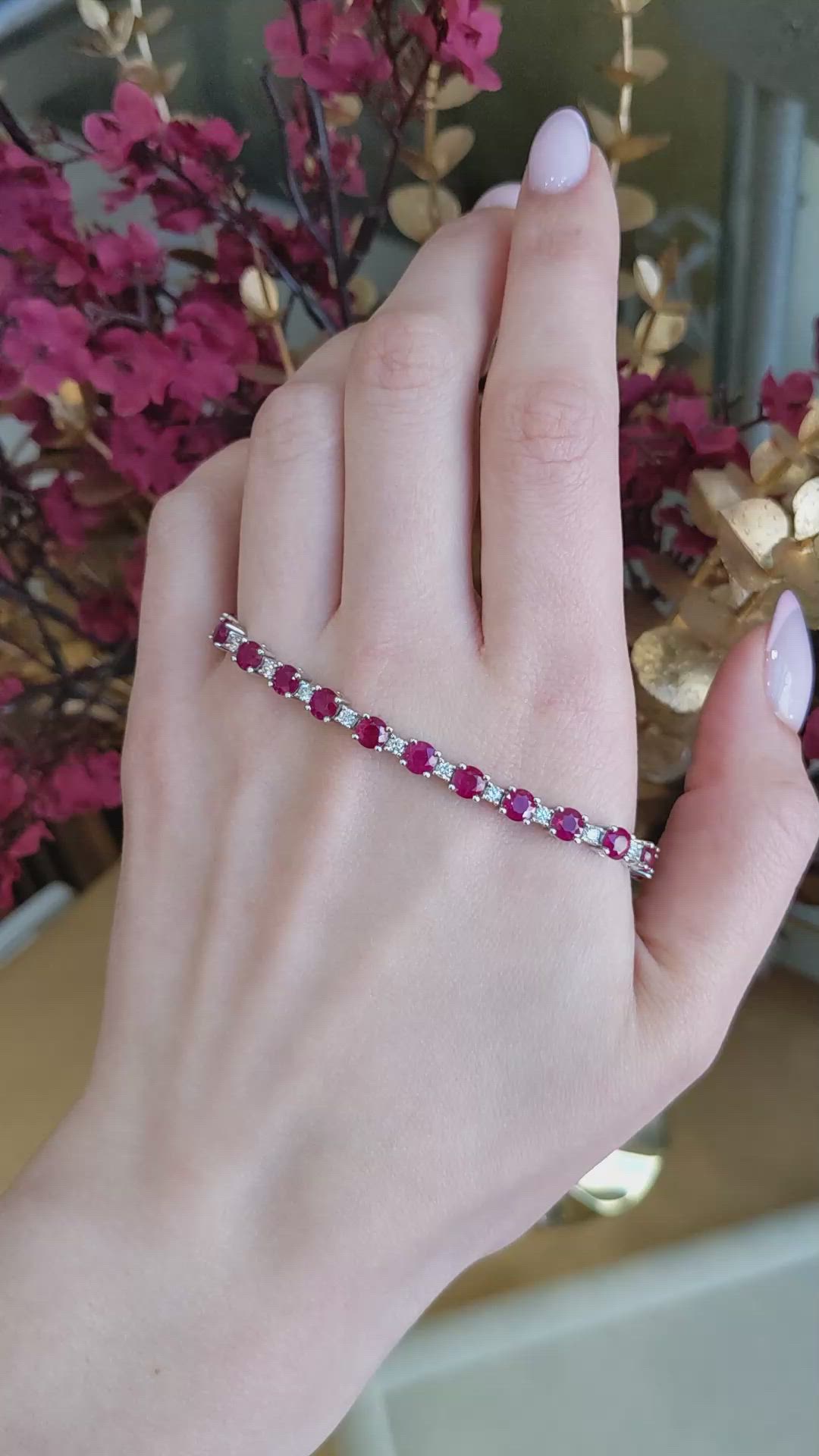 10.96&nbsp;Ct.Tw.Total Carat Weight Ruby and Natural Diamond Pave Bracelet, Platinum 600 Size Video