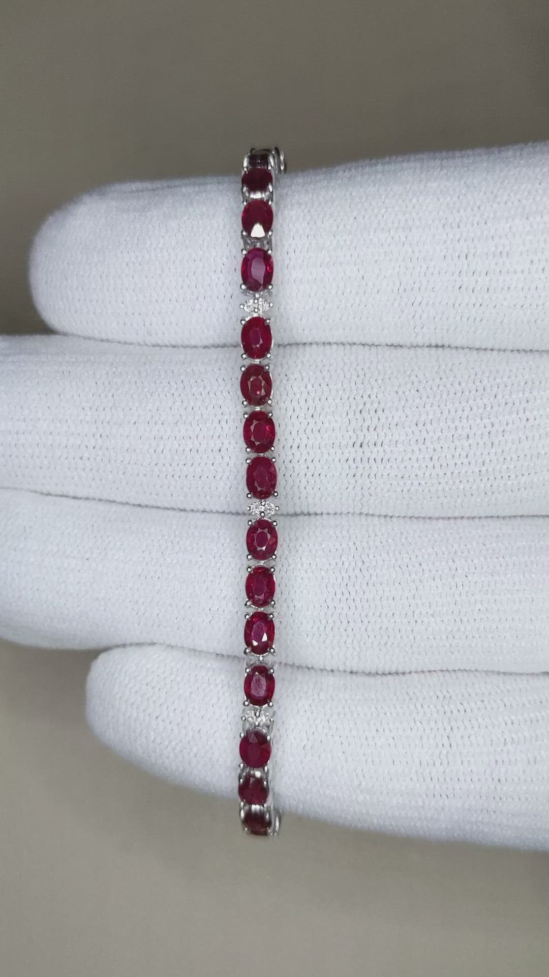 7.25 Ct.Tw.Total Carat Weight Ruby and Natural Diamond Tennis/Line Bracelet, 14K White Gold Size Video