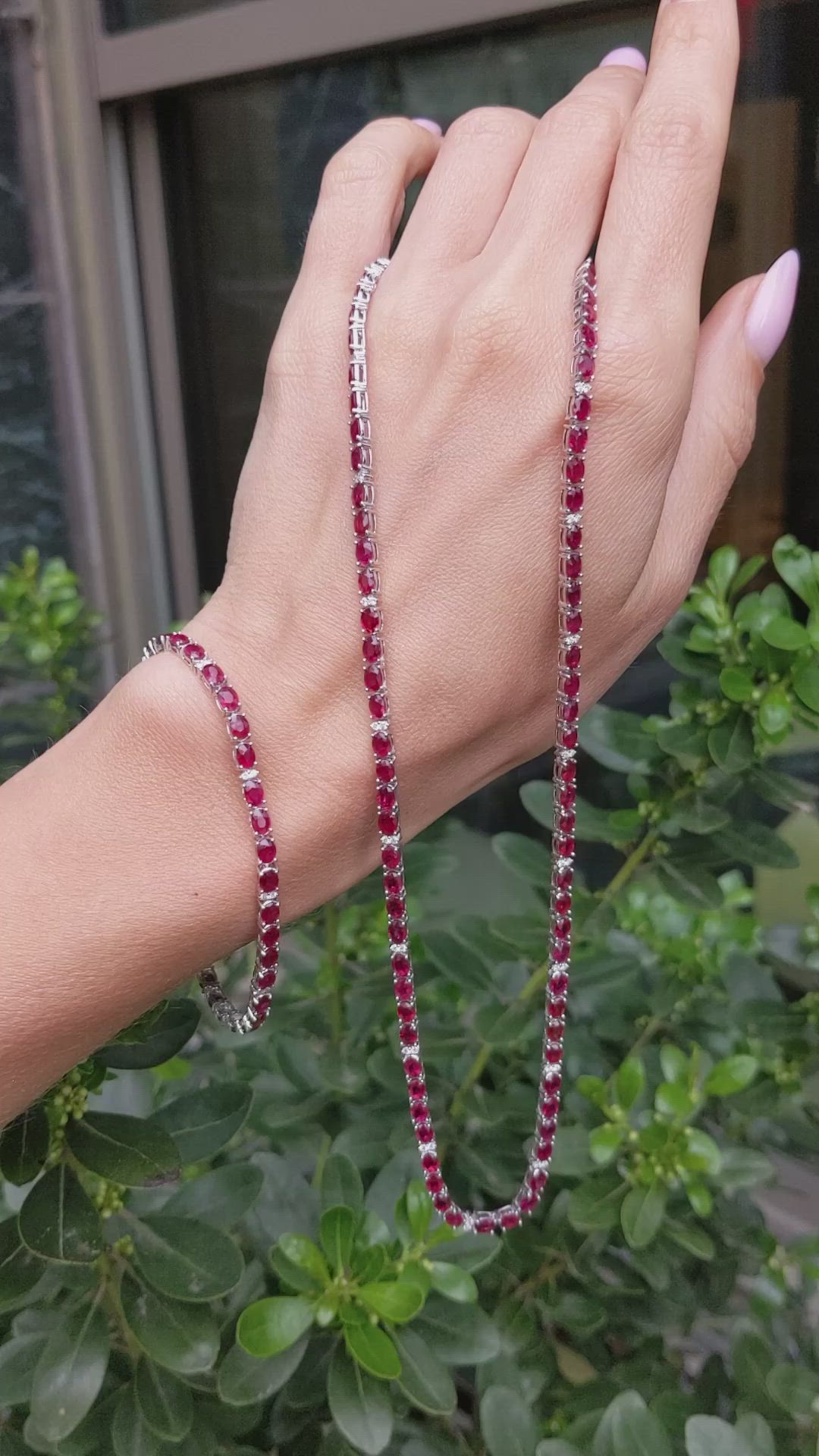 7.25&nbsp;Ct.Tw.Total Carat Weight Ruby and Natural Diamond Tennis/Line Bracelet, 14K White Gold Size Video