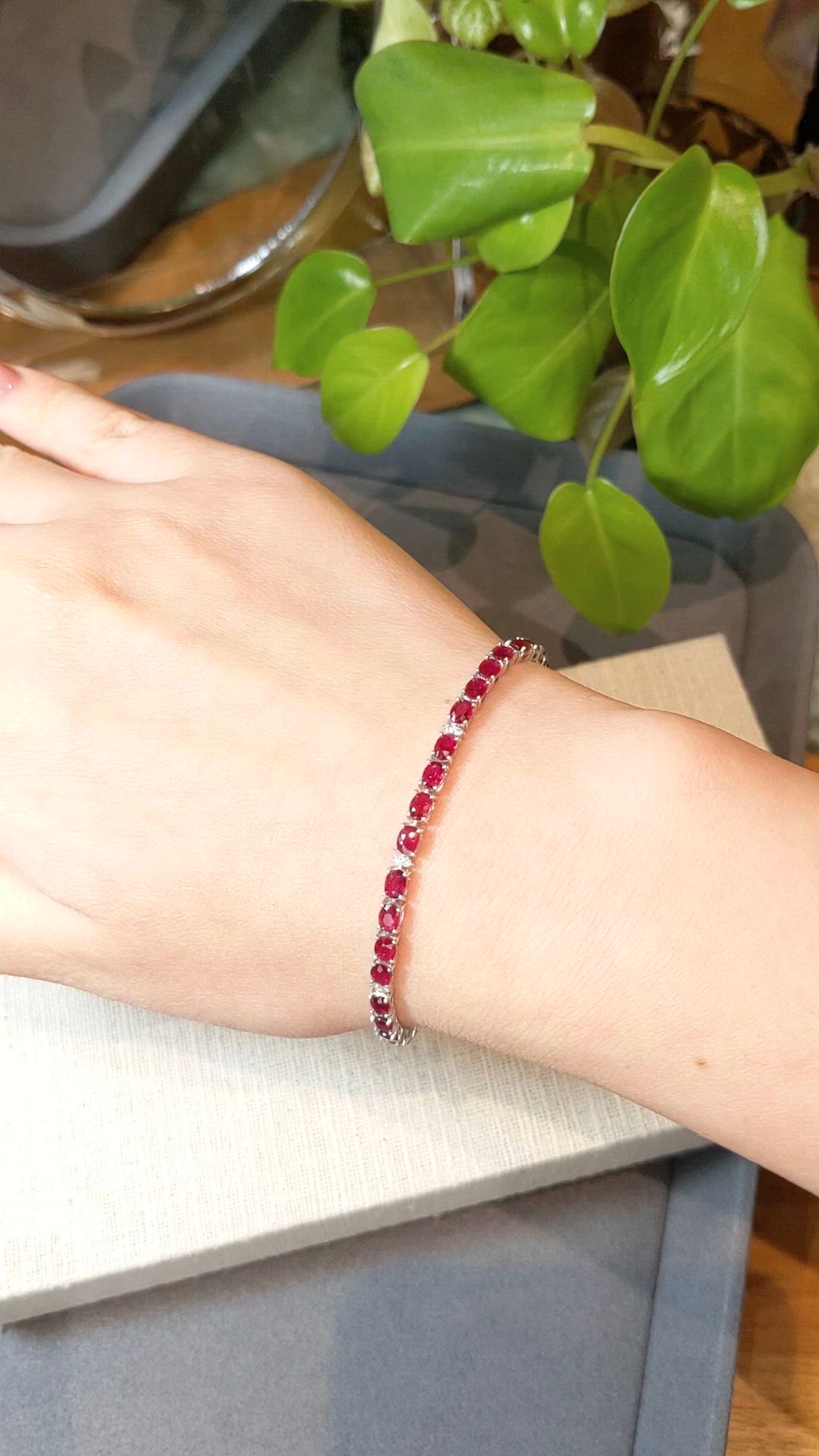 7.25 Ct.Tw.Total Carat Weight Ruby and Natural Diamond Tennis/Line Bracelet, 14K White Gold Size Video