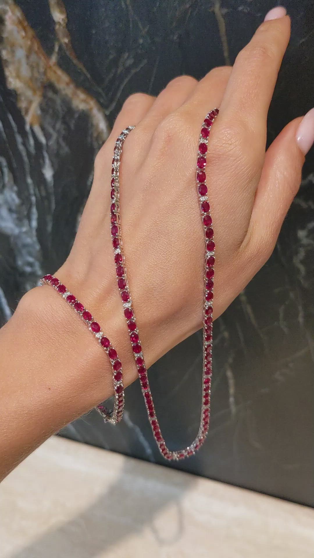 7.25&nbsp;Ct.Tw.Total Carat Weight Ruby and Natural Diamond Tennis/Line Bracelet, 14K White Gold Size Video