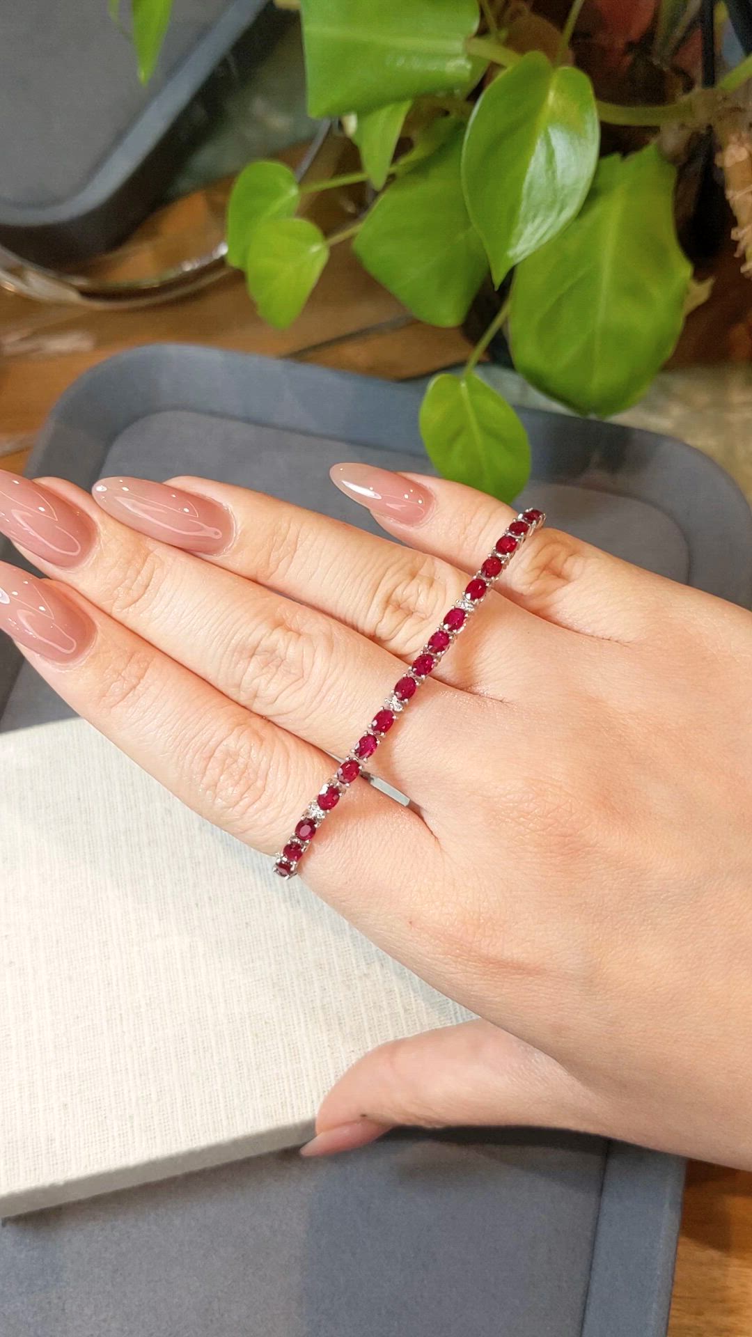 7.25 Ct.Tw.Total Carat Weight Ruby and Natural Diamond Tennis/Line Bracelet, 14K White Gold Size Video