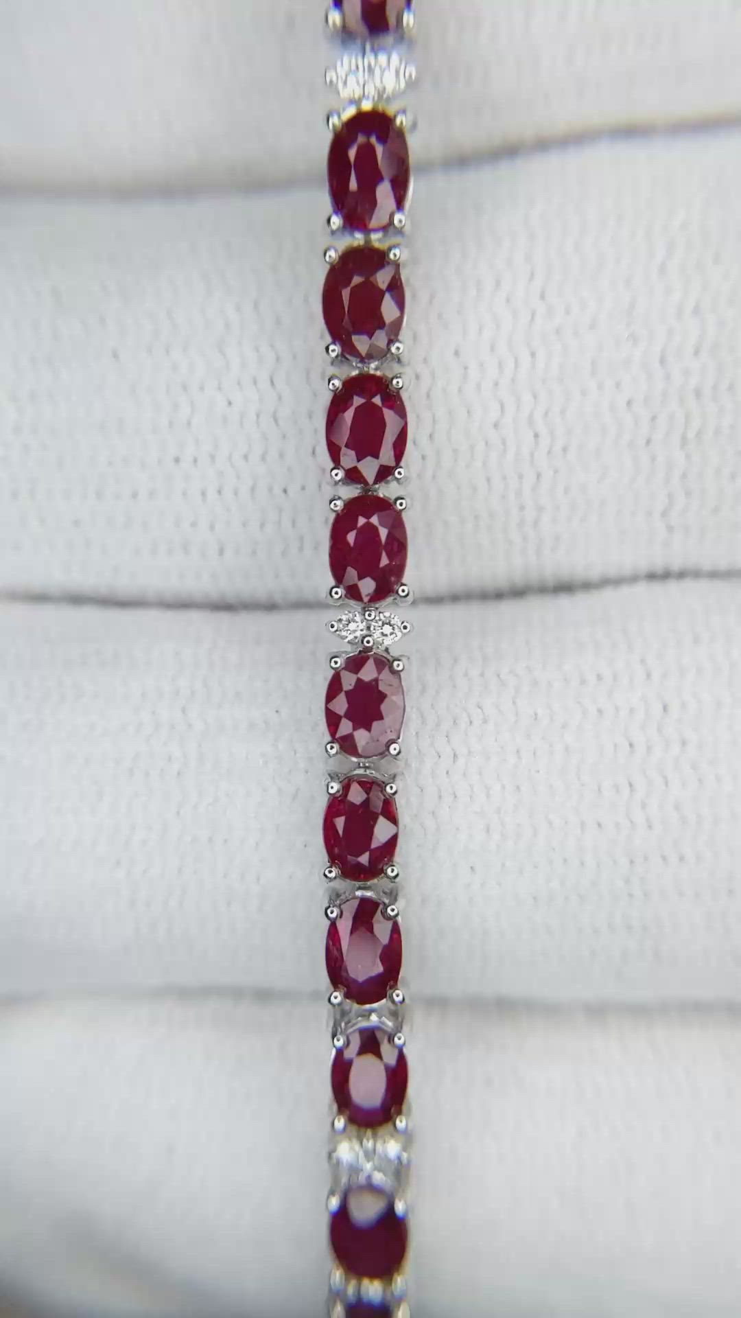 7.25 Ct.Tw.Total Carat Weight Ruby and Natural Diamond Tennis/Line Bracelet, 14K White Gold Size Video