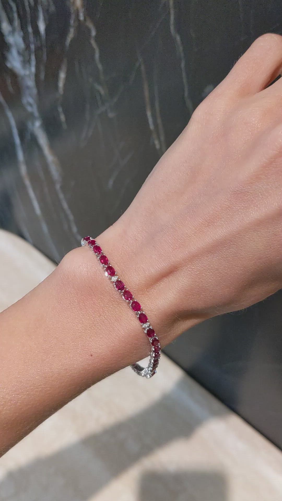 7.25&nbsp;Ct.Tw.Total Carat Weight Ruby and Natural Diamond Tennis/Line Bracelet, 14K White Gold Size Video