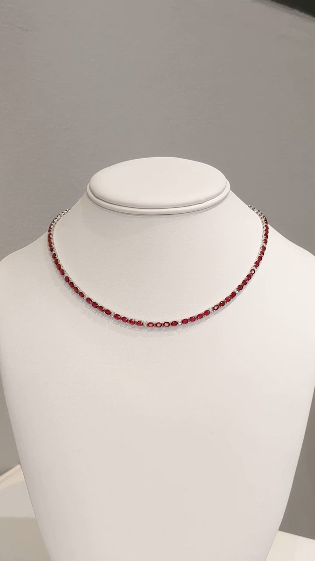 17.25 Ct. Ruby and Natural Diamond Tennis/Riviere Necklace, 14K White Gold Size Video