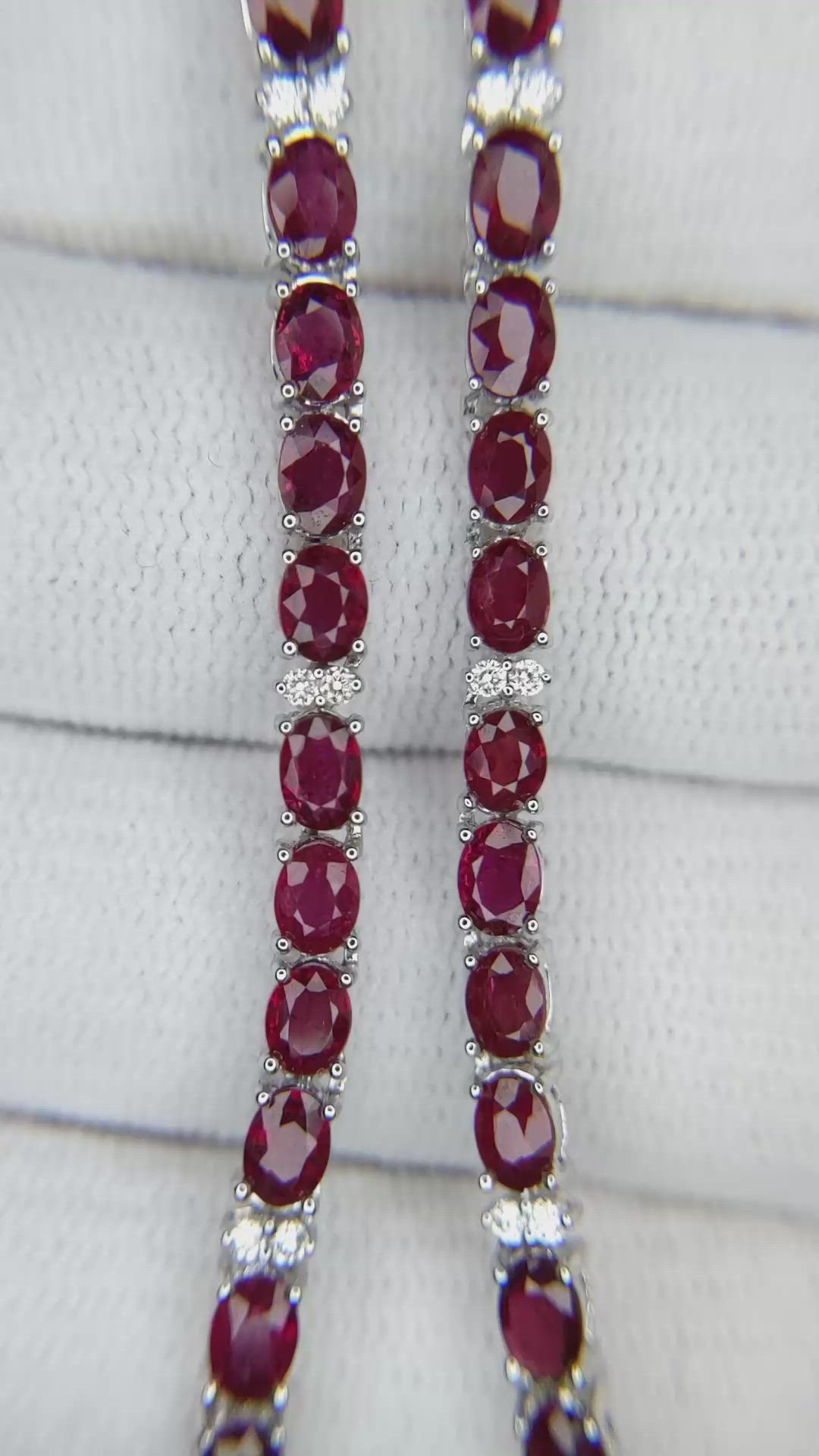 17.25 Ct. Ruby and Natural Diamond Tennis/Riviere Necklace, 14K White Gold Size Video
