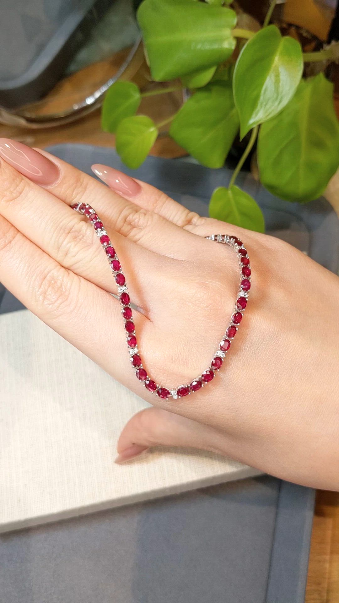 17.25 Ct. Ruby and Natural Diamond Tennis/Riviere Necklace, 14K White Gold Size Video