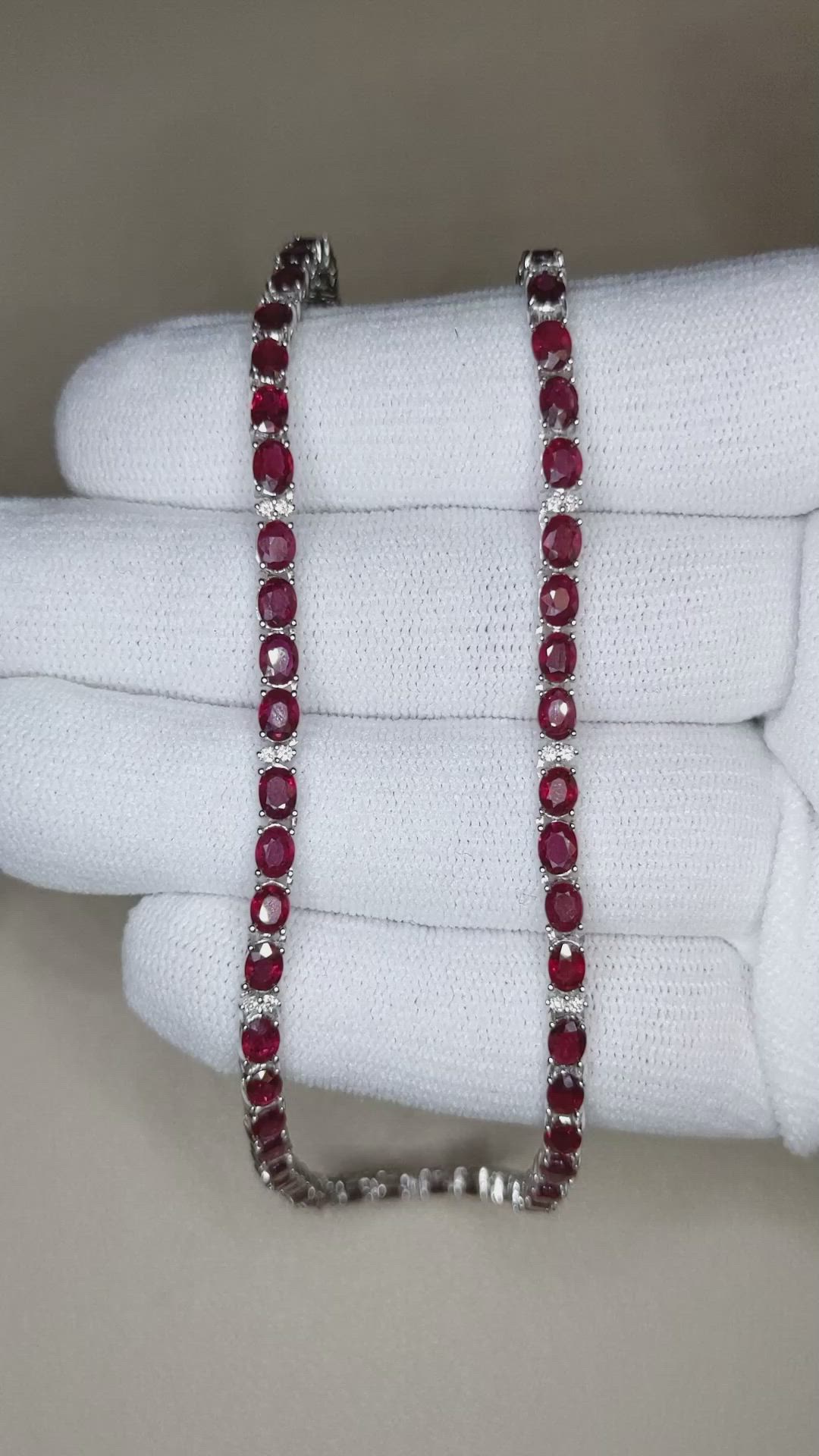 17.25 Ct. Ruby and Natural Diamond Tennis/Riviere Necklace, 14K White Gold Size Video