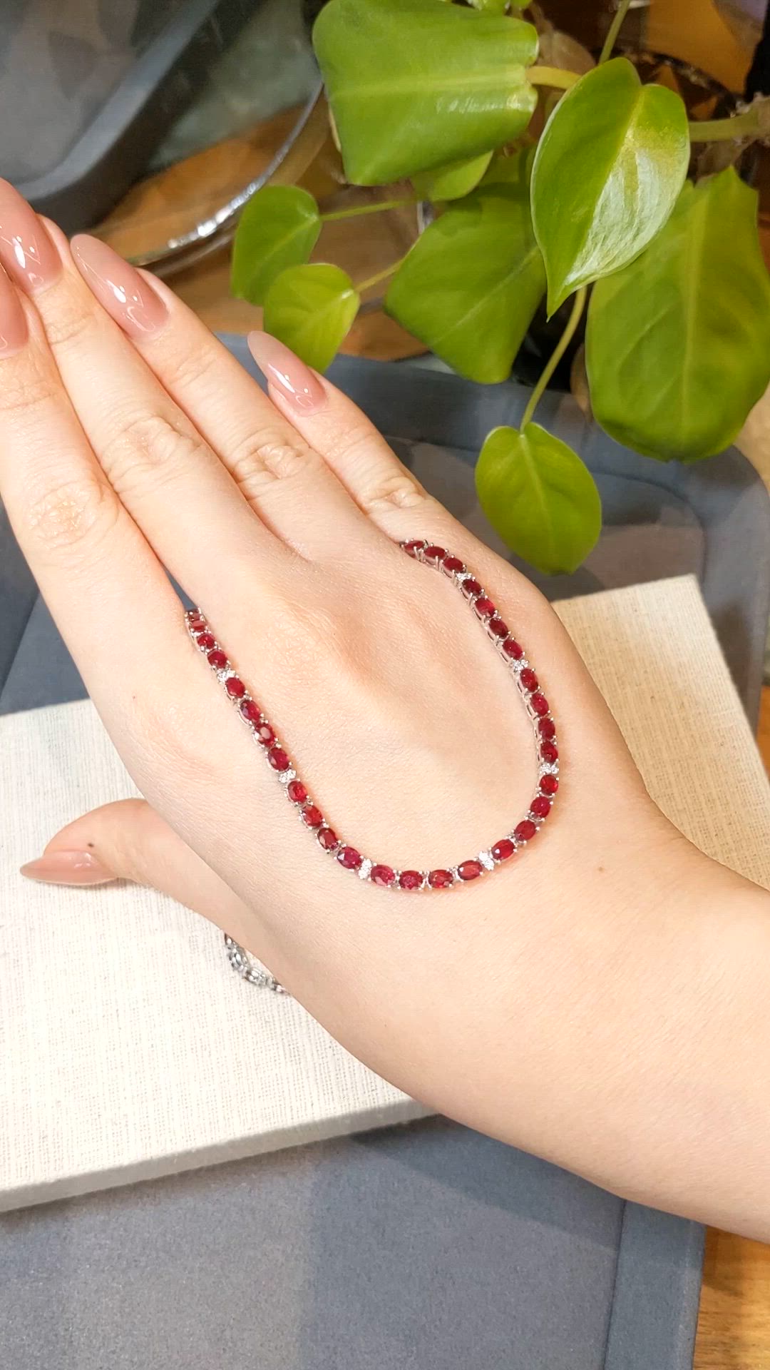 17.25 Ct. Ruby and Natural Diamond Tennis/Riviere Necklace, 14K White Gold Size Video