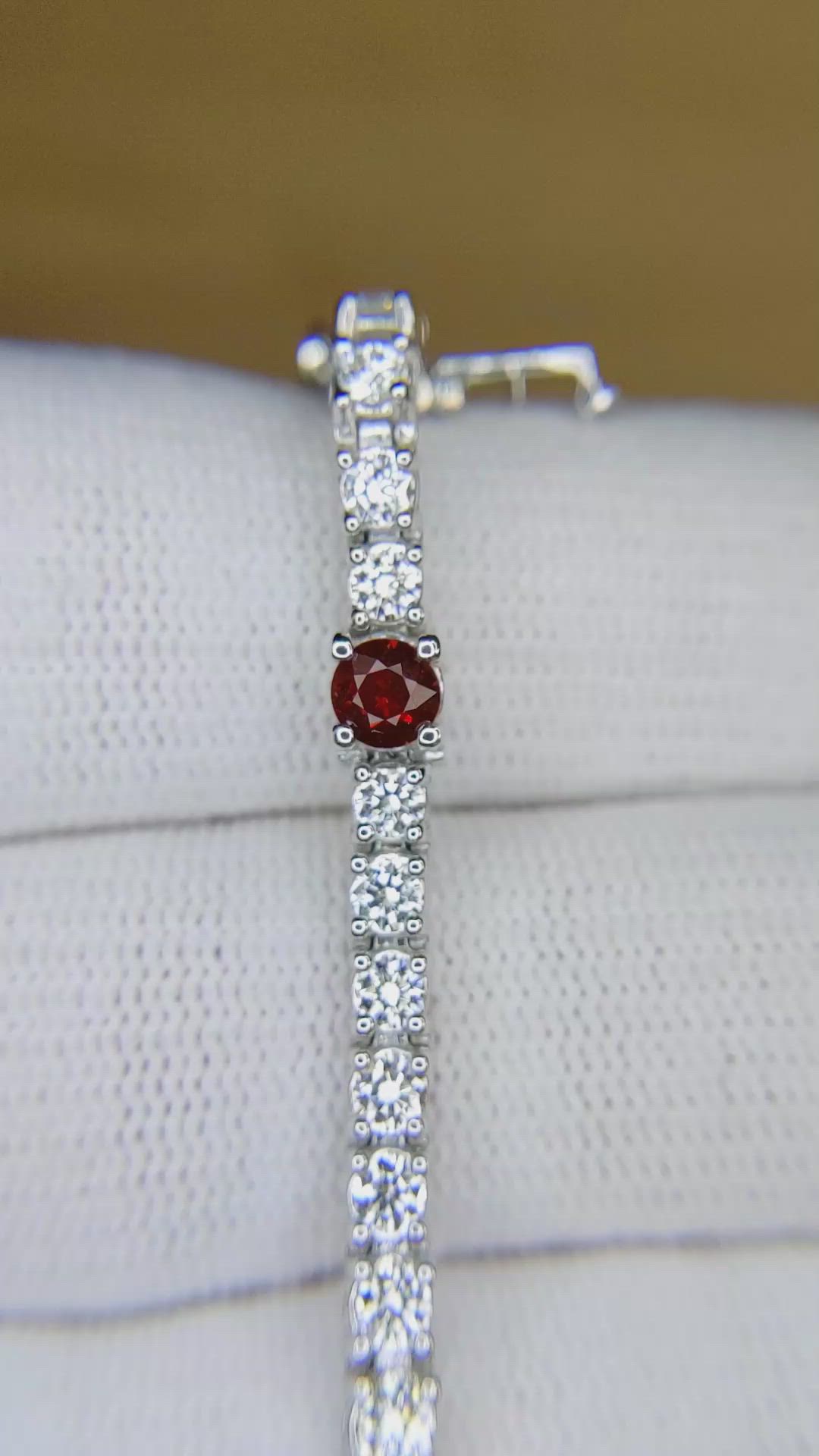 1.50 Ct.Tw.Total Carat Weight Ruby and Natural Diamond Pave Bracelet, 14K White Gold Size Video