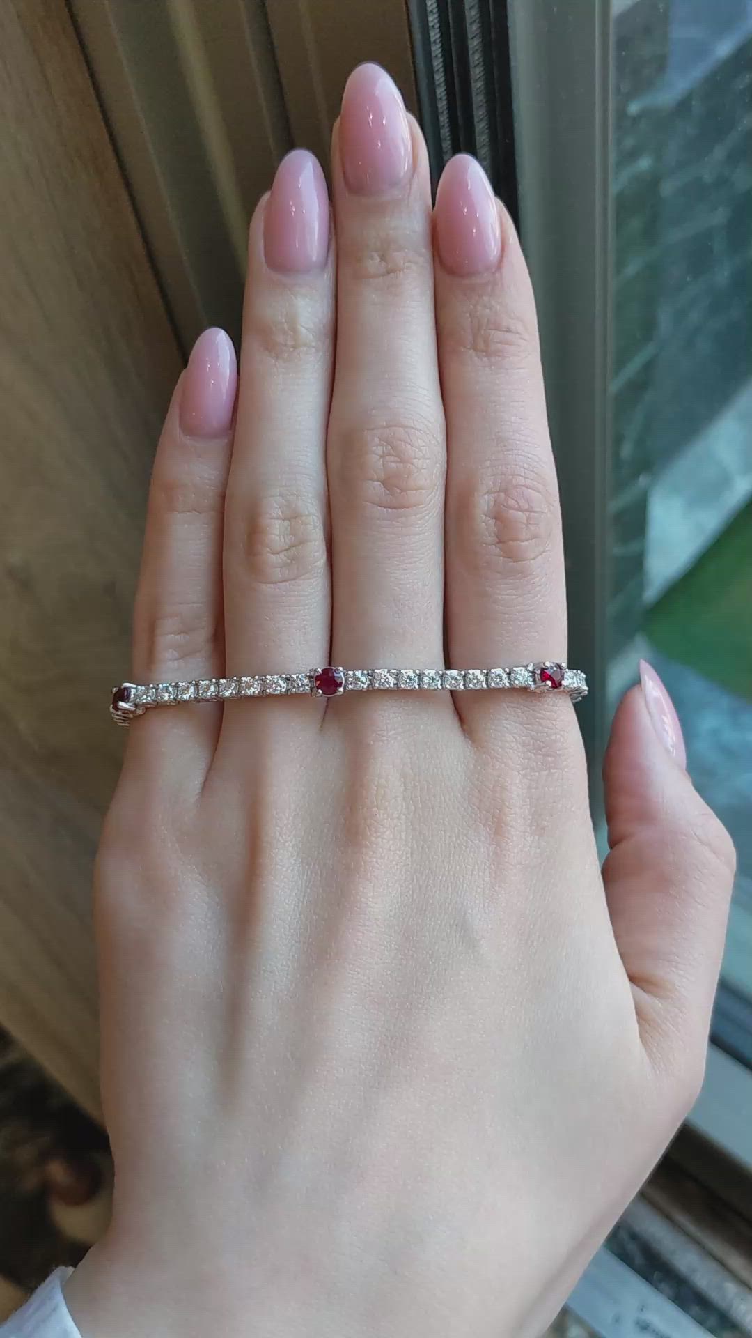 1.50 Ct.Tw.Total Carat Weight Ruby and Natural Diamond Pave Bracelet, 14K White Gold Size Video