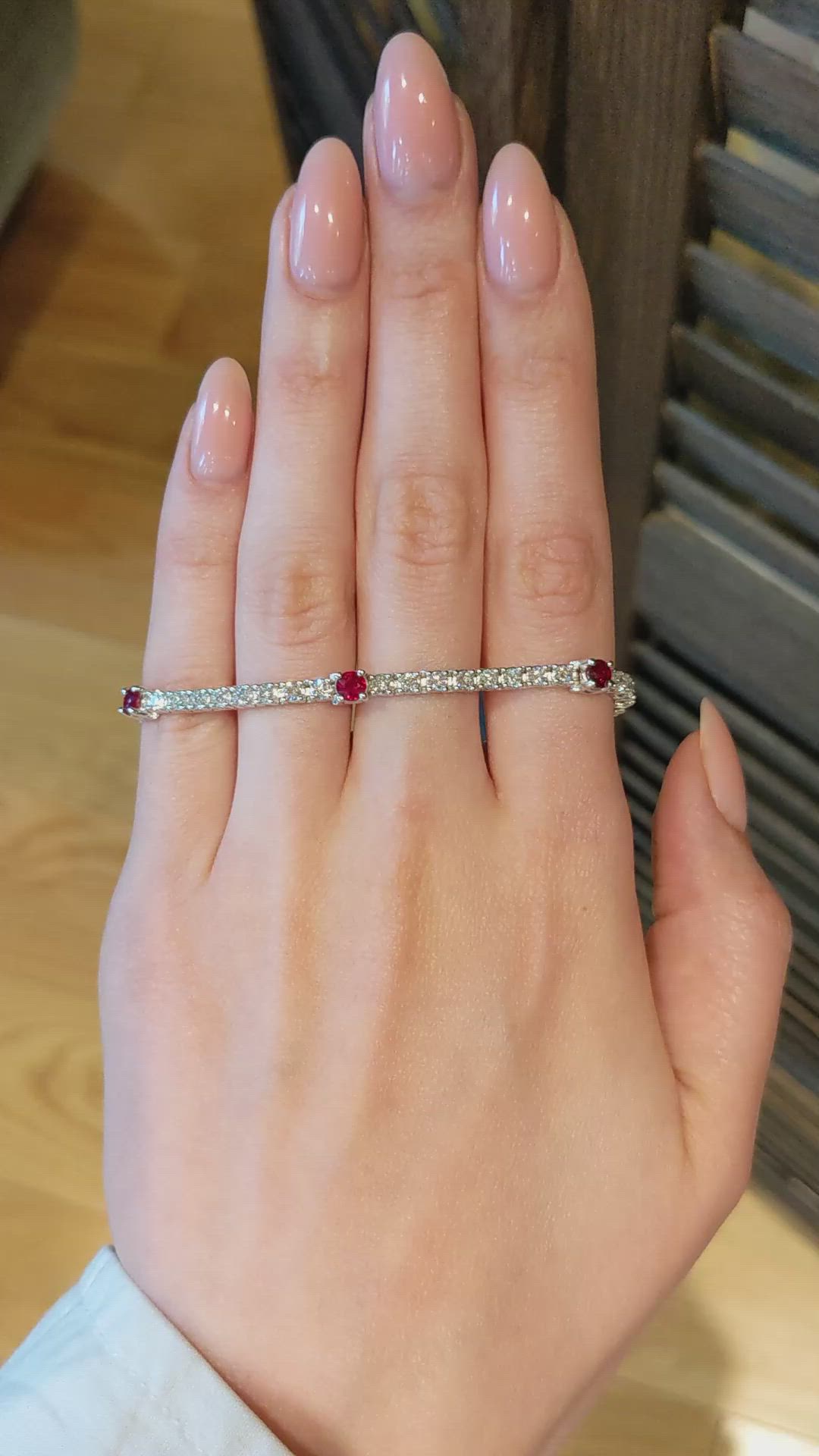 1.50 Ct.Tw.Total Carat Weight Ruby and Natural Diamond Pave Bracelet, 14K White Gold Size Video