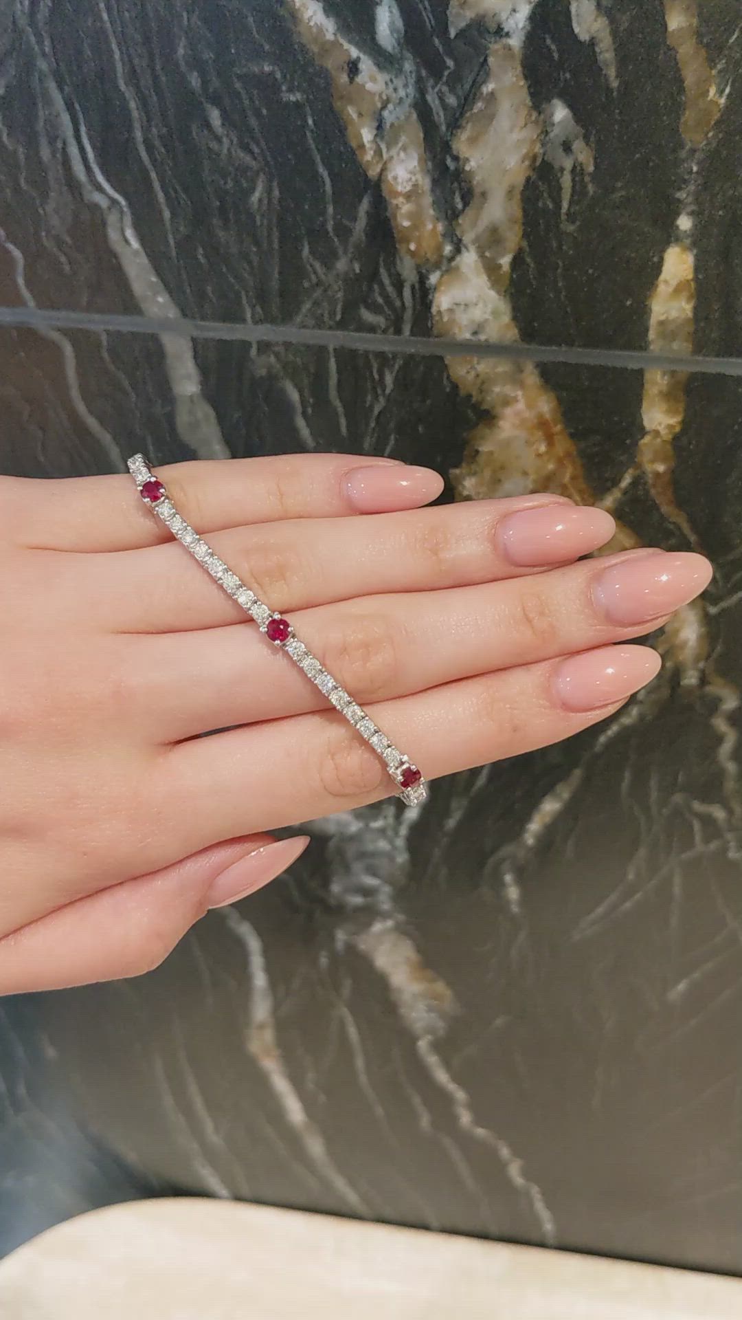 1.50 Ct.Tw.Total Carat Weight Ruby and Natural Diamond Pave Bracelet, 14K White Gold Size Video