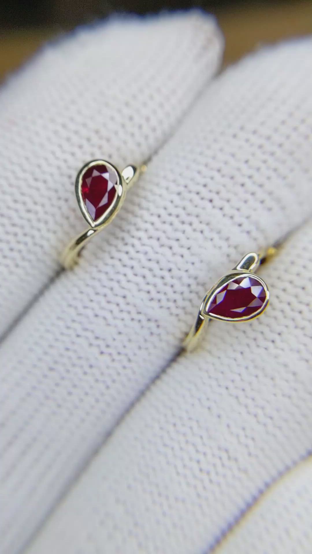 0.85 Ct.Tw.Total Carat Weight Ruby Hoops Earrings, 14K Yellow Gold Size Video