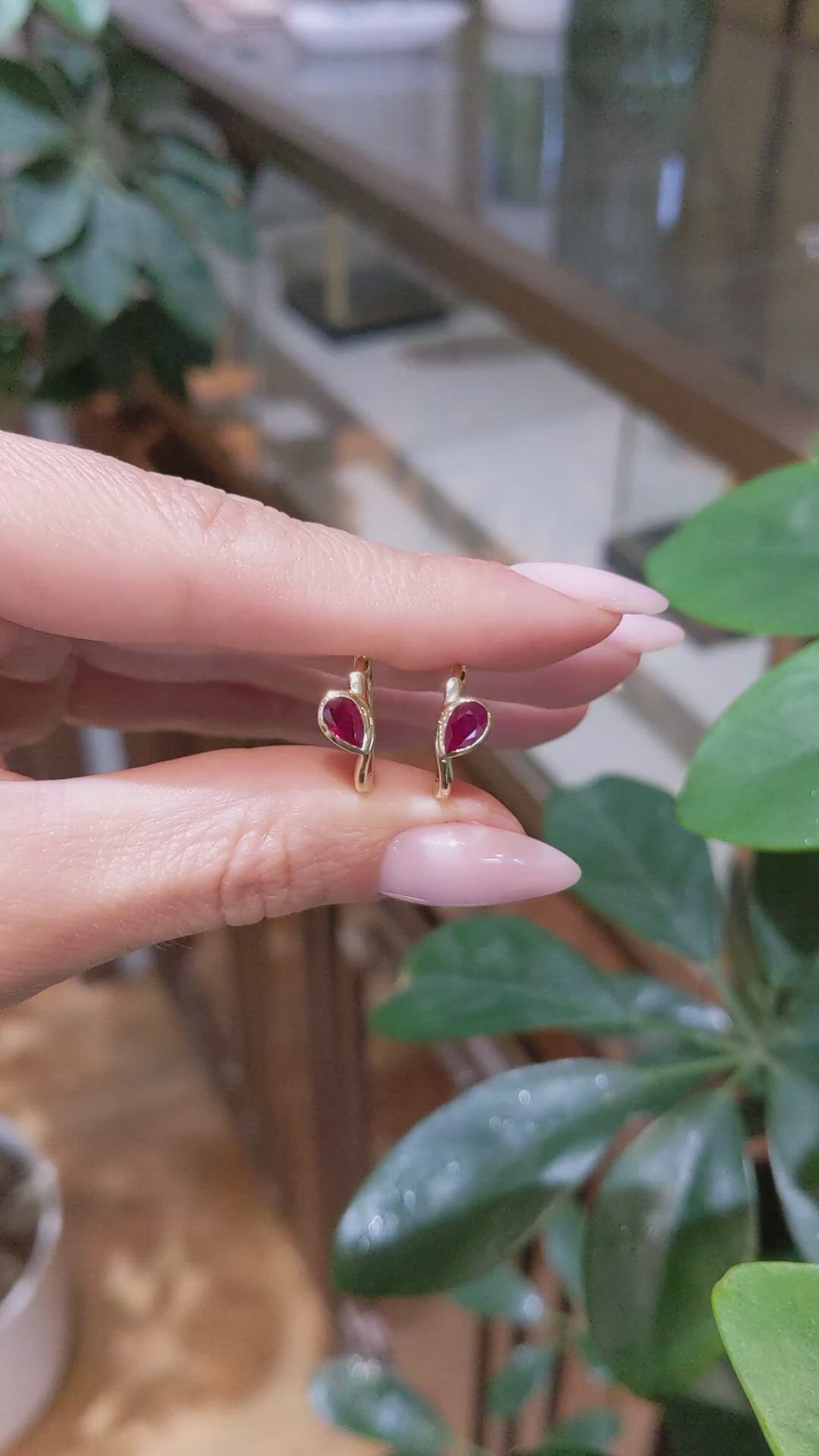 0.85 Ct.Tw.Total Carat Weight Ruby Hoops Earrings, 14K Yellow Gold Size Video
