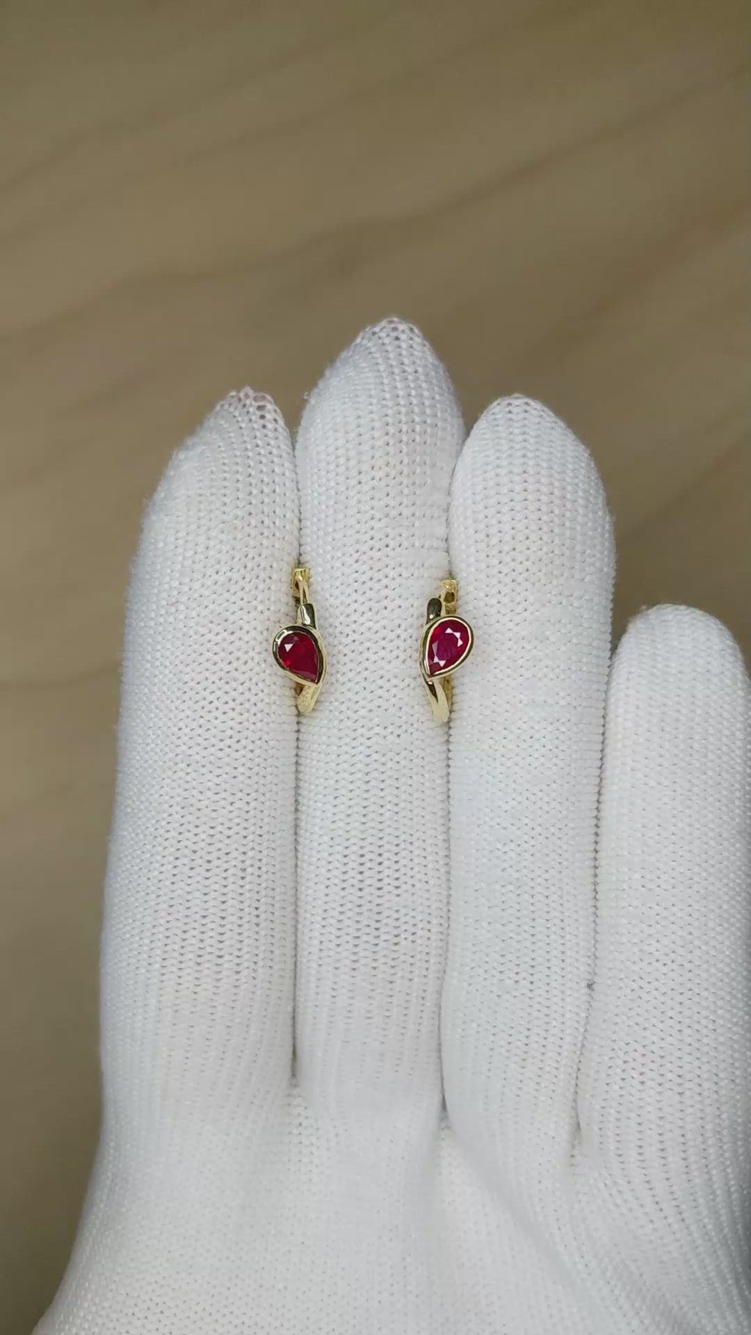 0.85 Ct.Tw.Total Carat Weight Ruby Hoops Earrings, 14K Yellow Gold Size Video