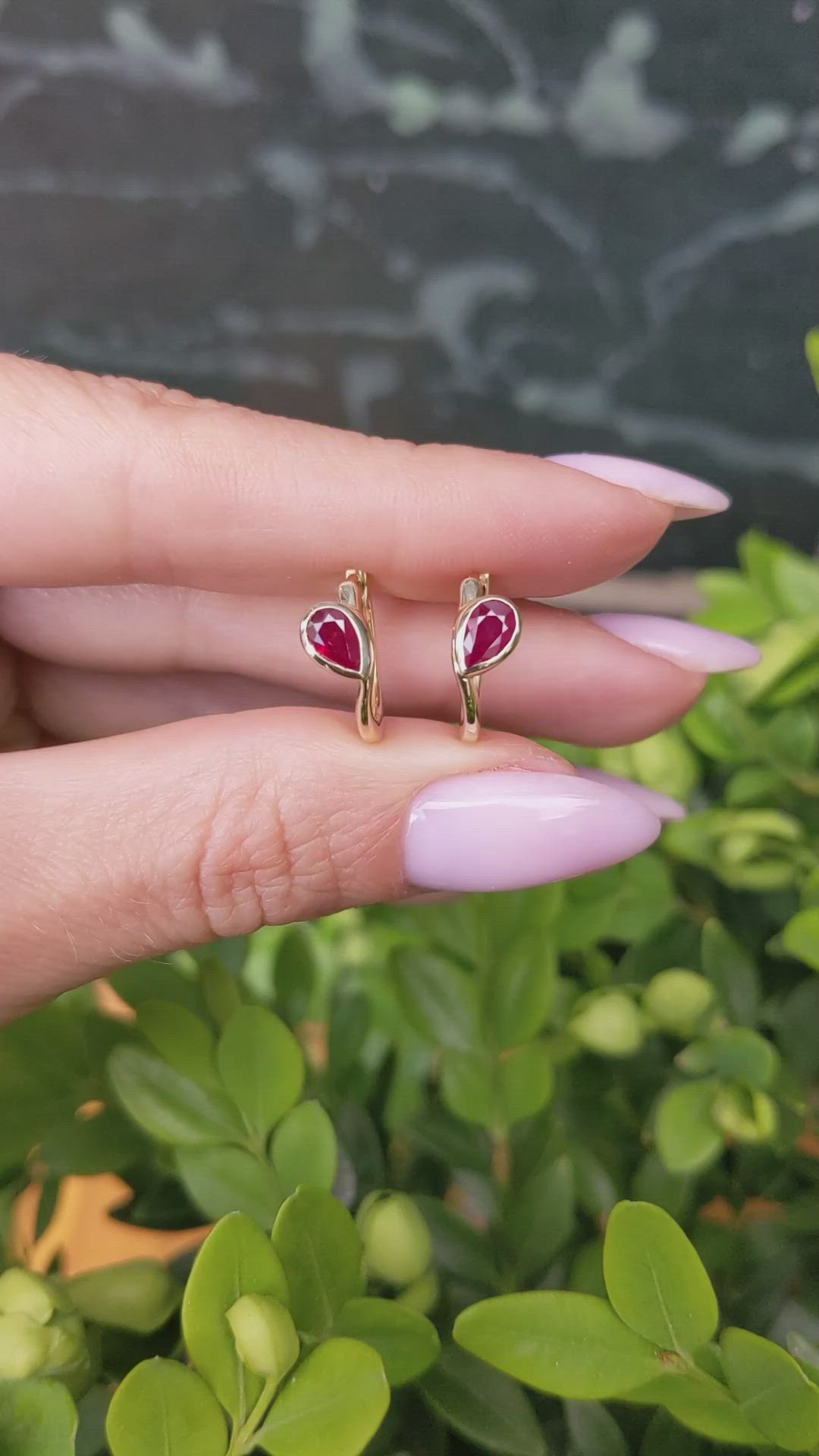 0.85 Ct.Tw.Total Carat Weight Ruby Hoops Earrings, 14K Yellow Gold Size Video