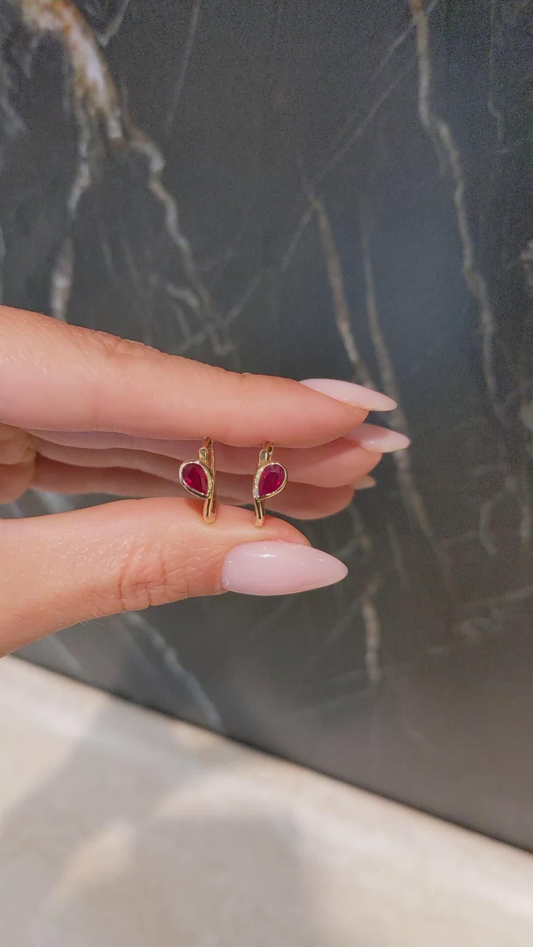 0.85 Ct.Tw.Total Carat Weight Ruby Hoops Earrings, 14K Yellow Gold Size Video