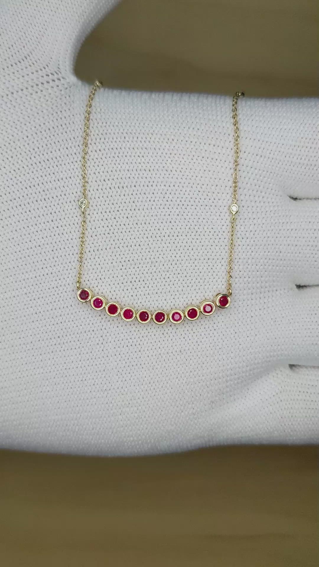 0.30 Ct. Ruby and Natural Diamond Bezel Necklace, 14K Yellow Gold Size Video