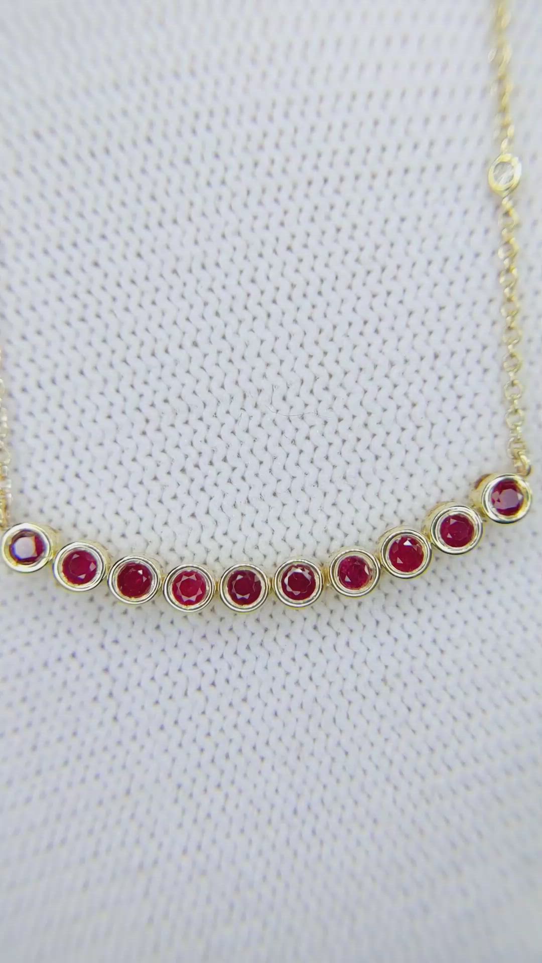 0.30 Ct. Ruby and Natural Diamond Bezel Necklace, 14K Yellow Gold Size Video