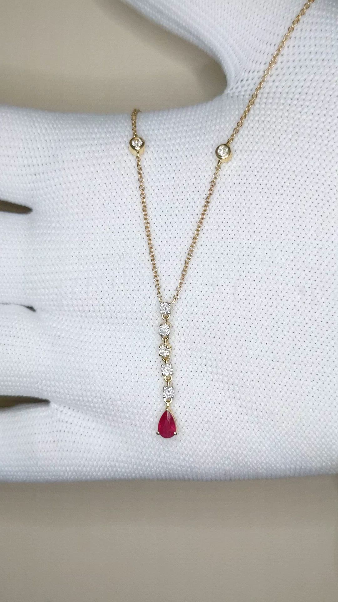 0.28 Ct. Ruby and Natural Diamond Bezel Necklace, 14K Yellow Gold Size Video