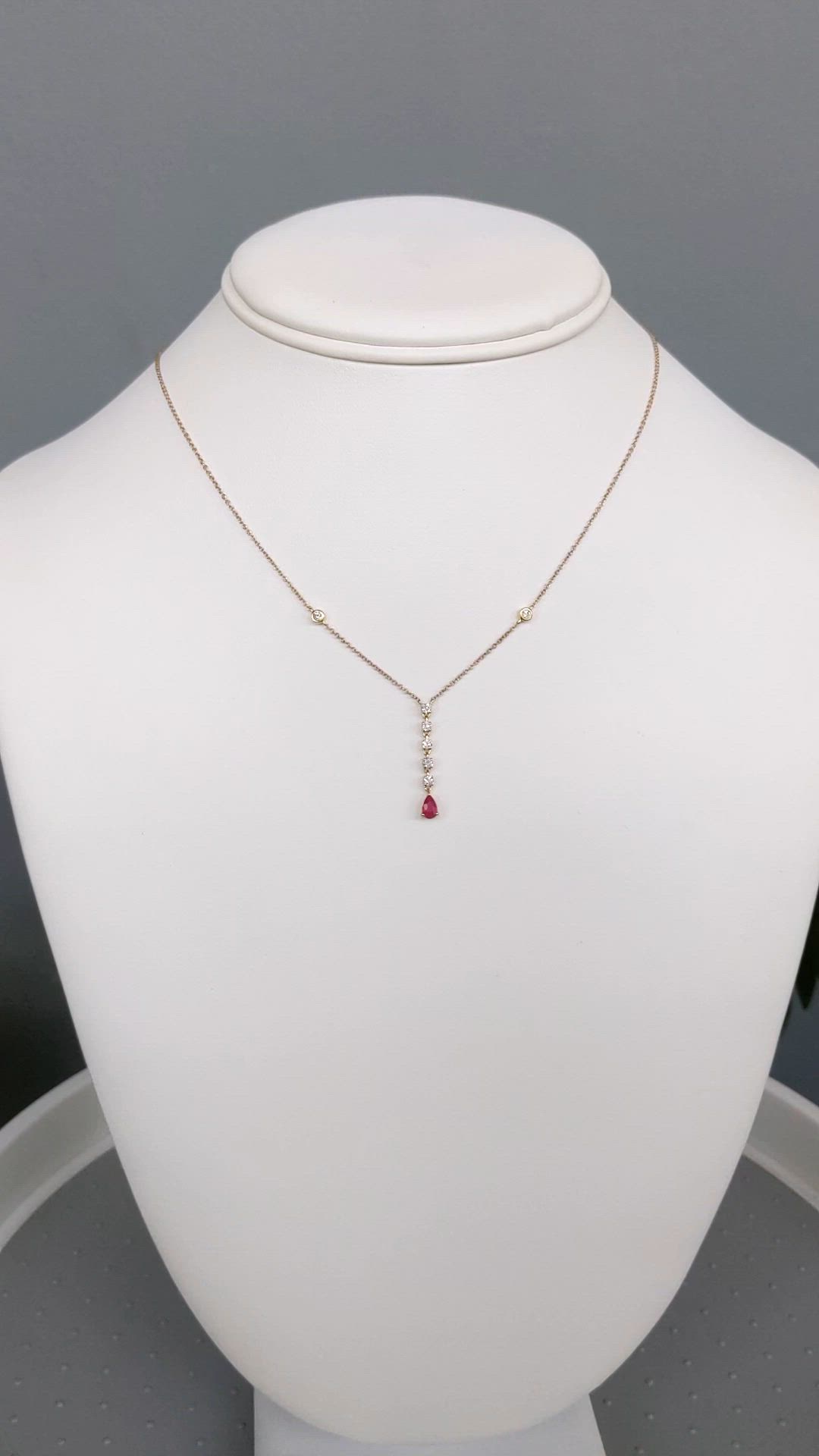 0.28 Ct. Ruby and Natural Diamond Bezel Necklace, 14K Yellow Gold Size Video
