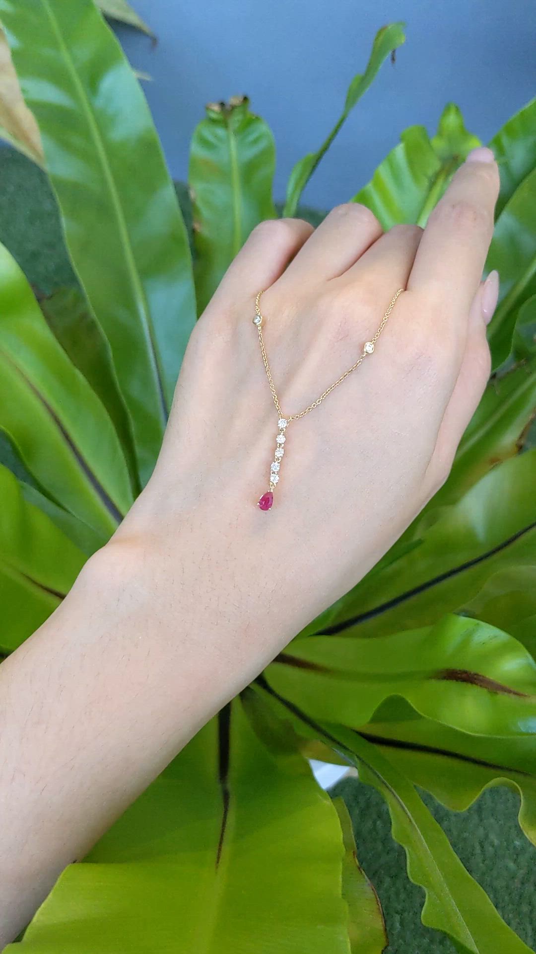0.28 Ct. Ruby and Natural Diamond Bezel Necklace, 14K Yellow Gold Size Video