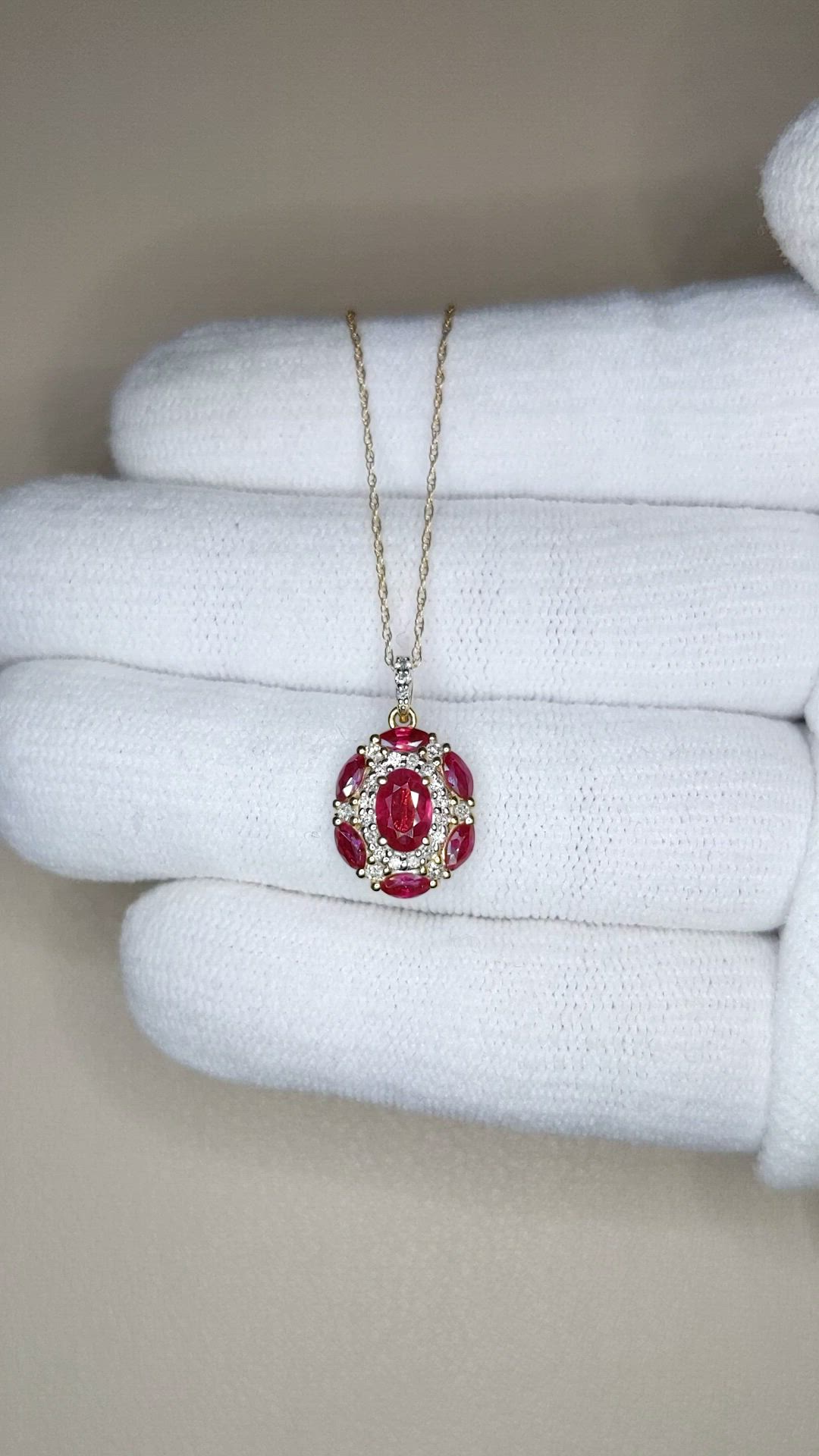0.45 Ct. Pinkish Red Ruby and Ruby Pave Necklace, 14K Yellow Gold Size Video