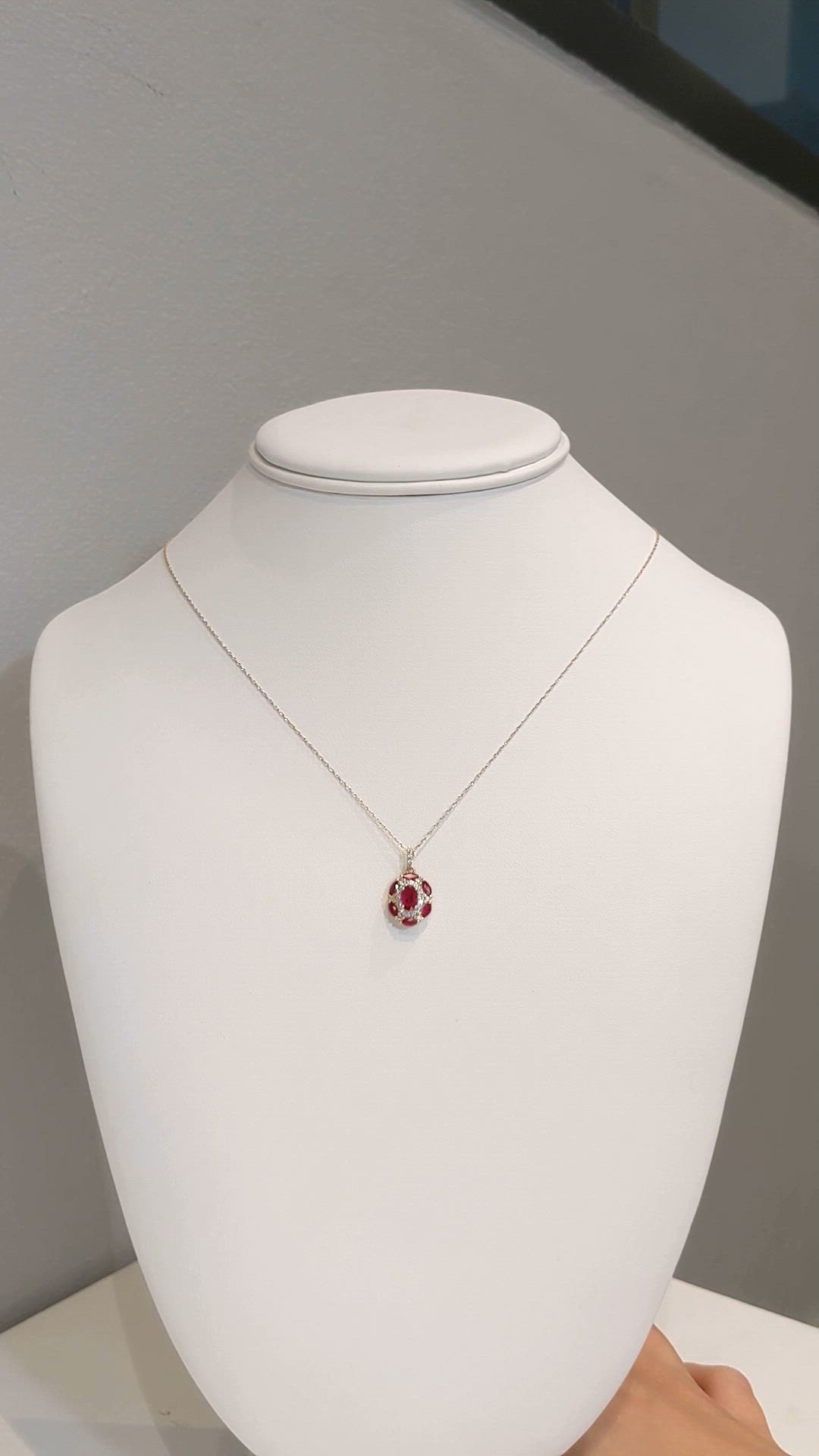 0.45 Ct. Pinkish Red Ruby and Ruby Pave Necklace, 14K Yellow Gold Size Video
