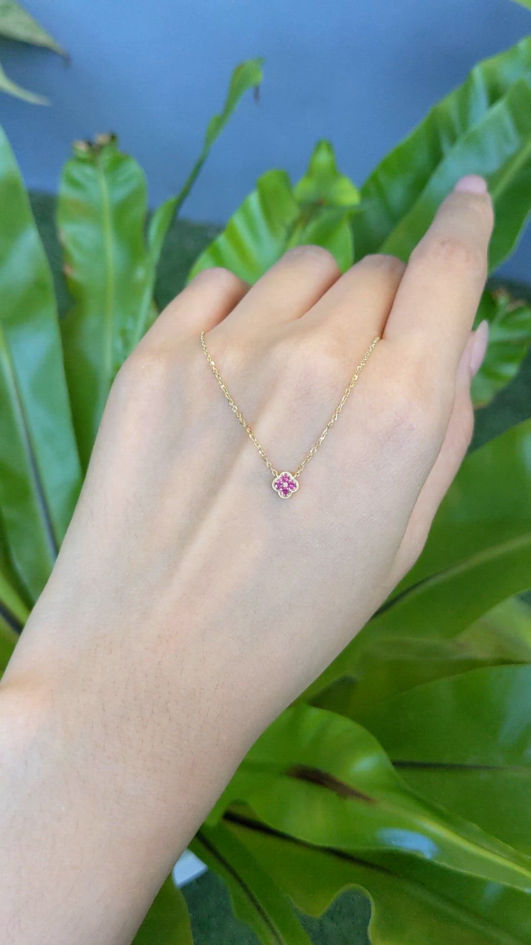 0.09 Ct. Pinkish Red Ruby Pave Necklace, 14K Yellow Gold Size Video