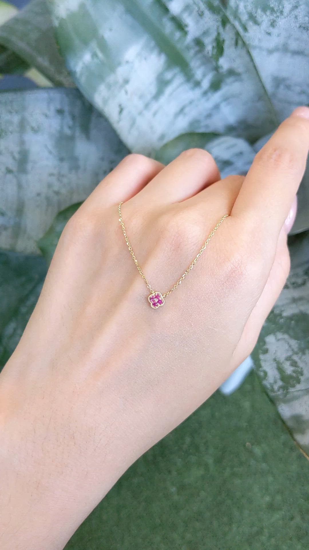 0.09 Ct. Pinkish Red Ruby Pave Necklace, 14K Yellow Gold Size Video