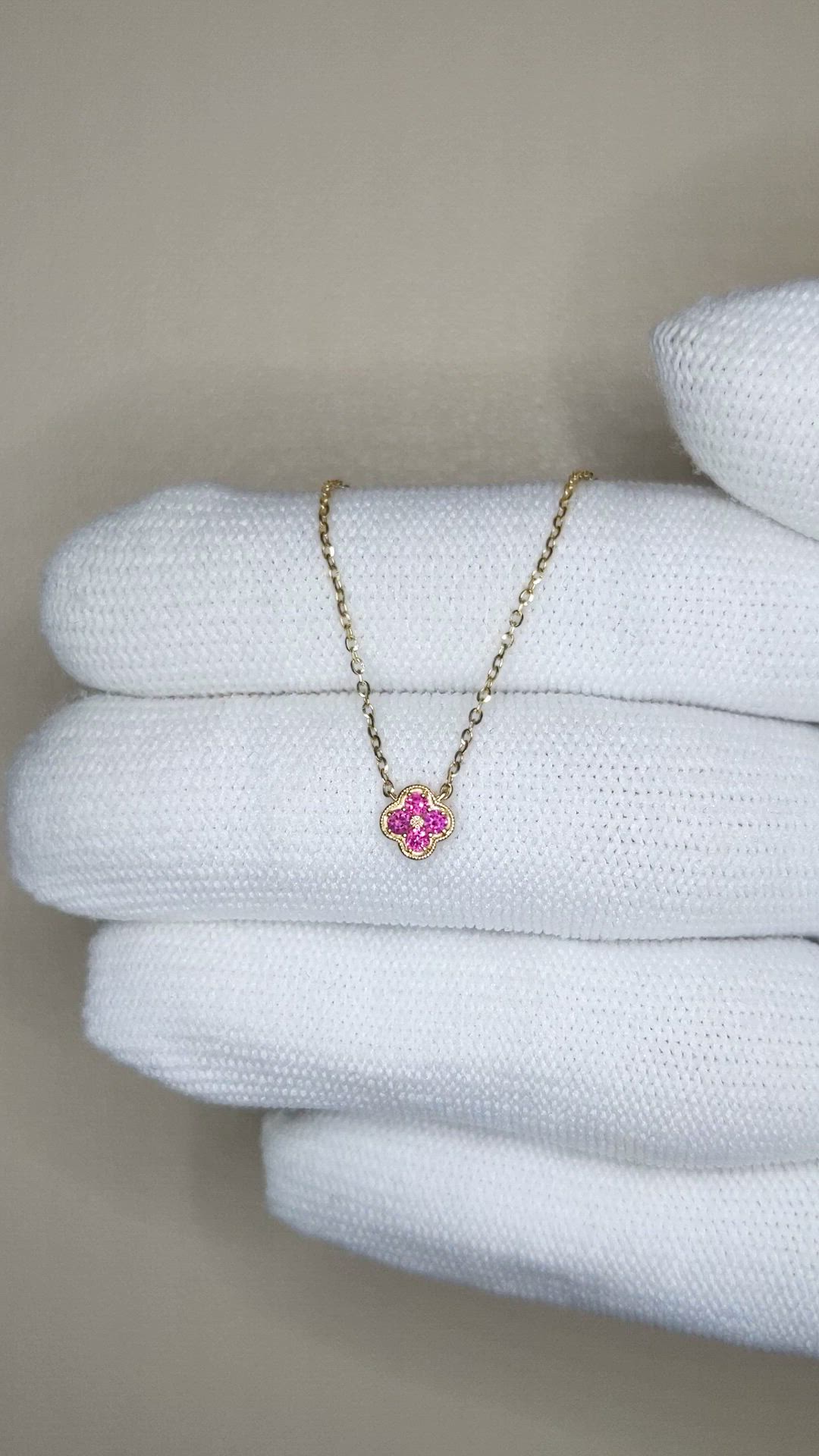 0.09 Ct. Pinkish Red Ruby Pave Necklace, 14K Yellow Gold Size Video
