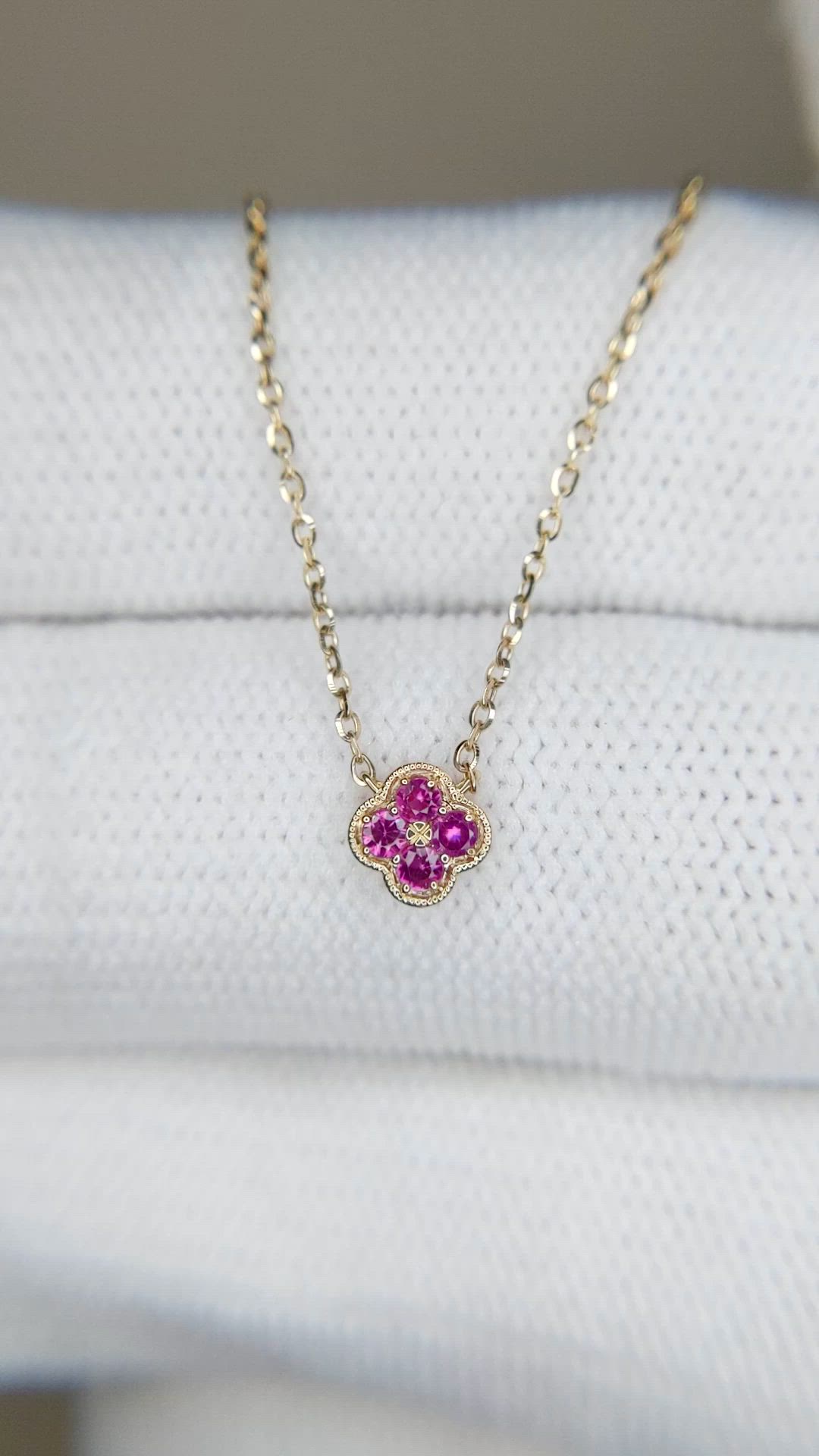 0.09 Ct. Pinkish Red Ruby Pave Necklace, 14K Yellow Gold Size Video