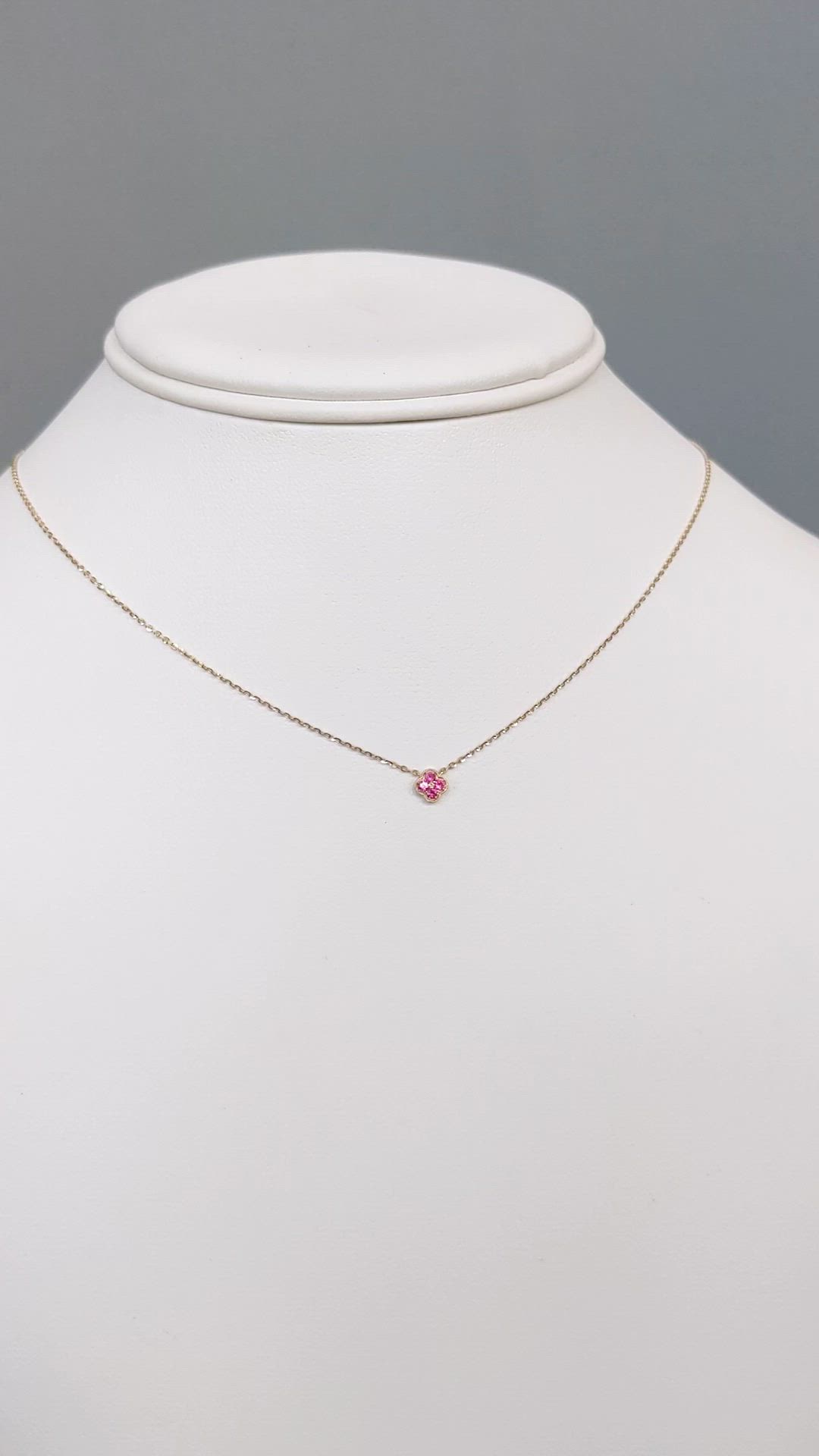 0.09 Ct. Pinkish Red Ruby Pave Necklace, 14K Yellow Gold Size Video