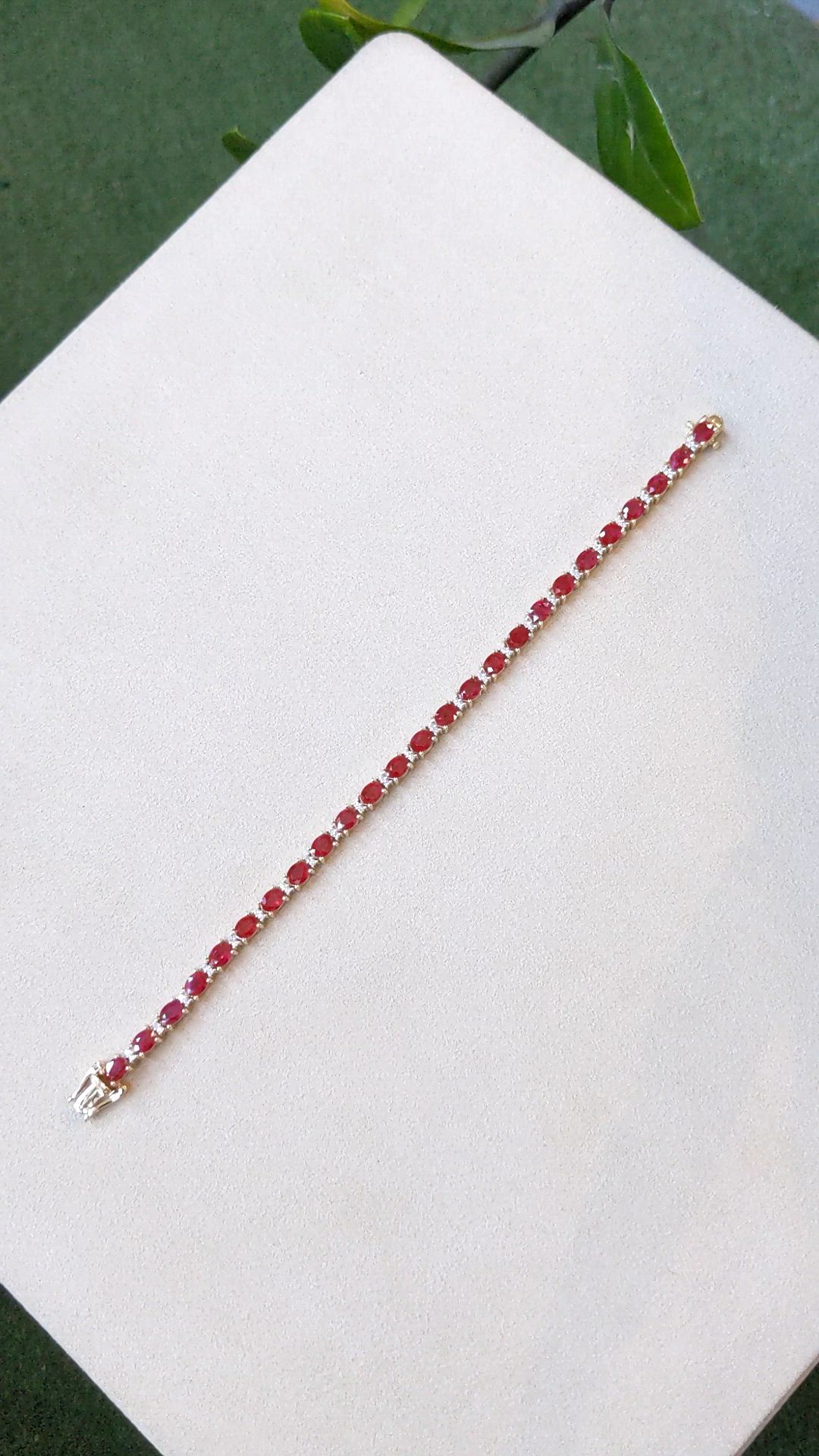 9.60&nbsp;Ct.Tw.Total Carat Weight Ruby and Natural Diamond Tennis/Line Bracelet, 14K Yellow Gold Size Video