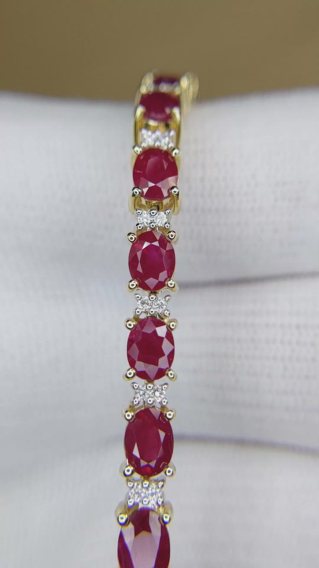 9.60 Ct.Tw.Total Carat Weight Ruby and Natural Diamond Tennis/Line Bracelet, 14K Yellow Gold Size Video