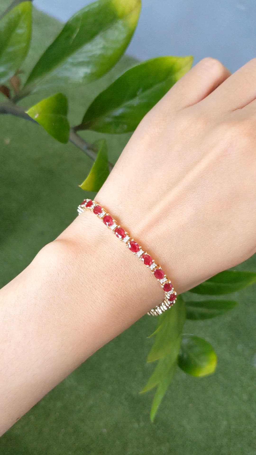 9.60&nbsp;Ct.Tw.Total Carat Weight Ruby and Natural Diamond Tennis/Line Bracelet, 14K Yellow Gold Size Video